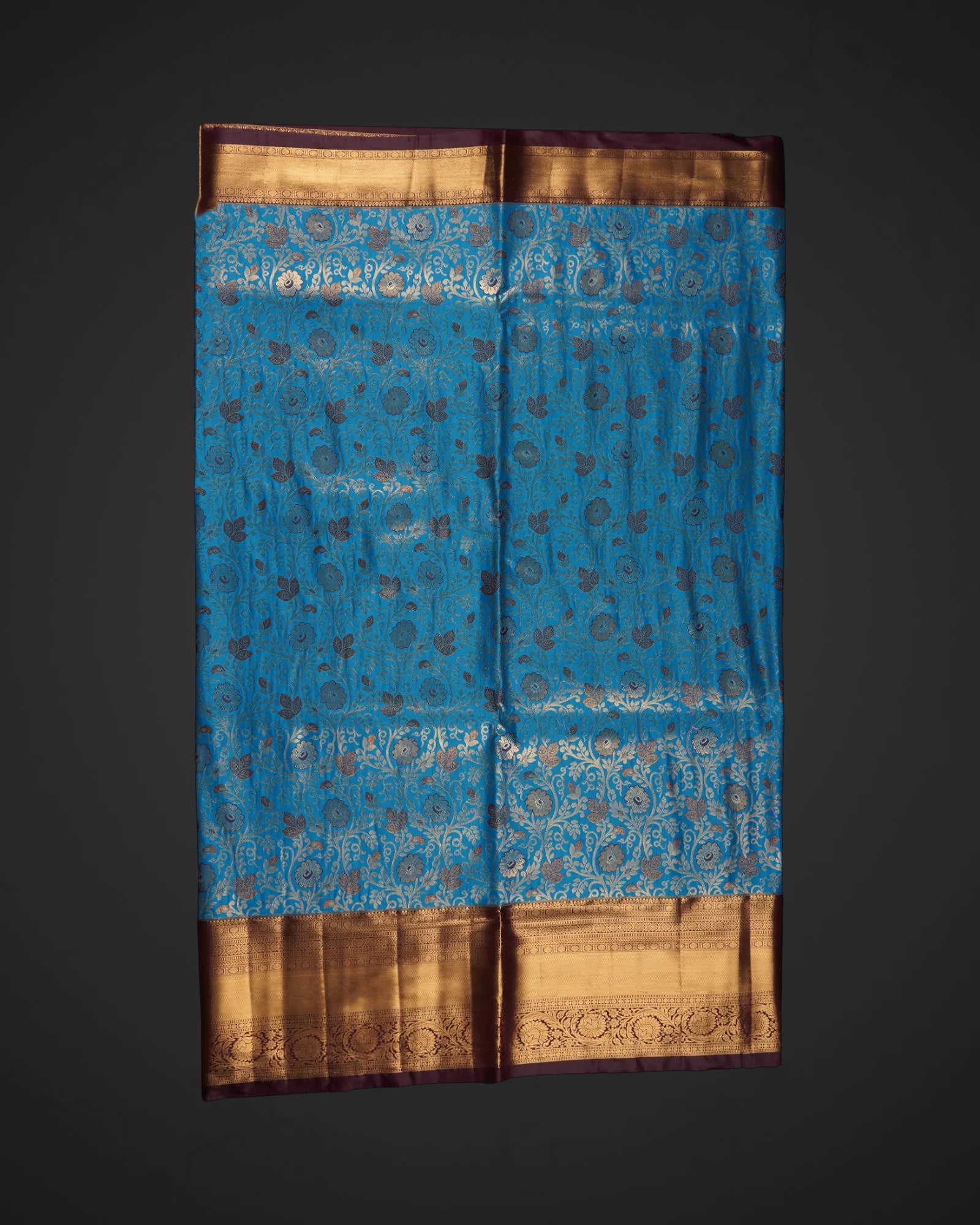 Blue Semi Pattu Silk Saree With Gold Zari Border