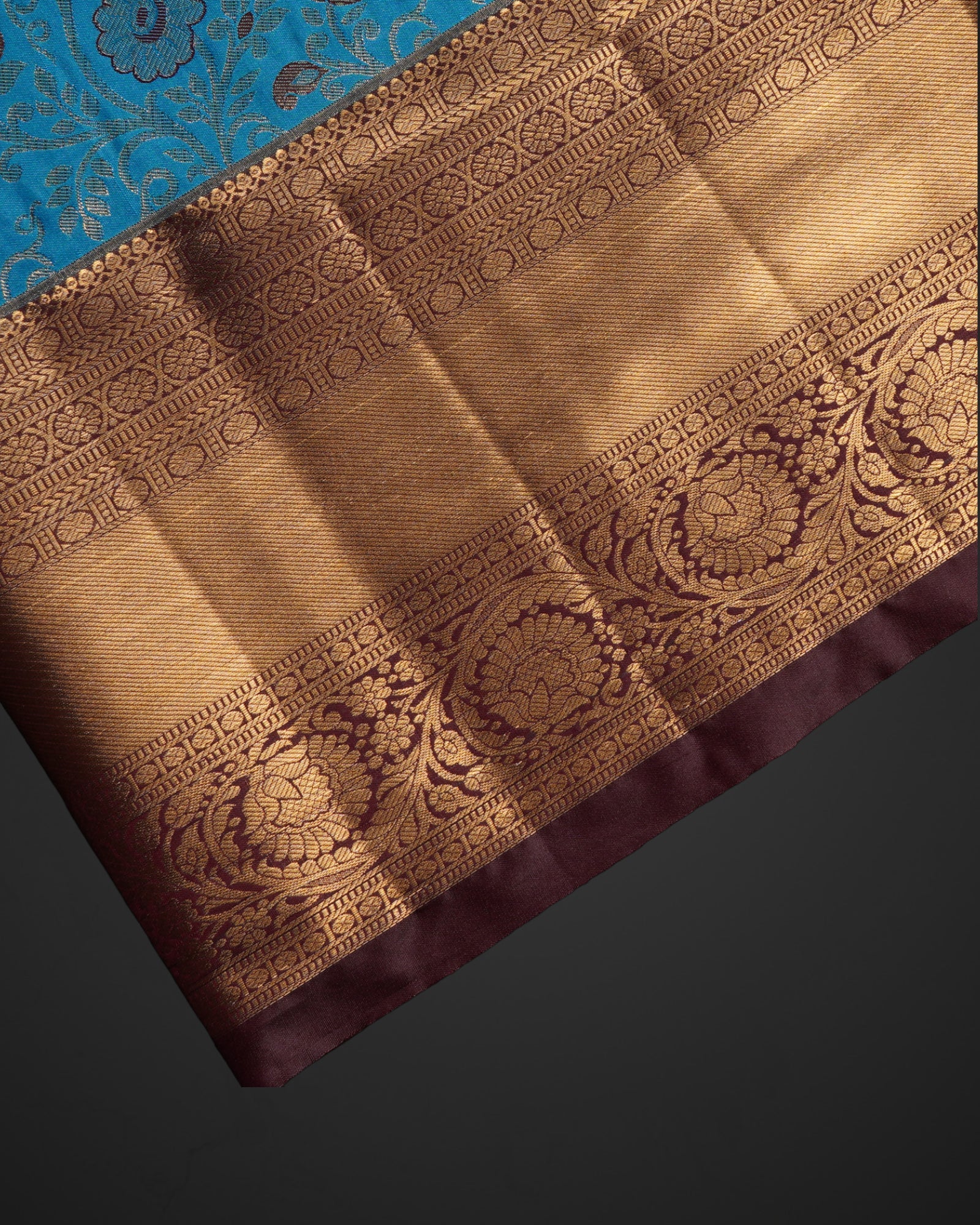 Blue Semi Pattu Silk Saree With Gold Zari Border