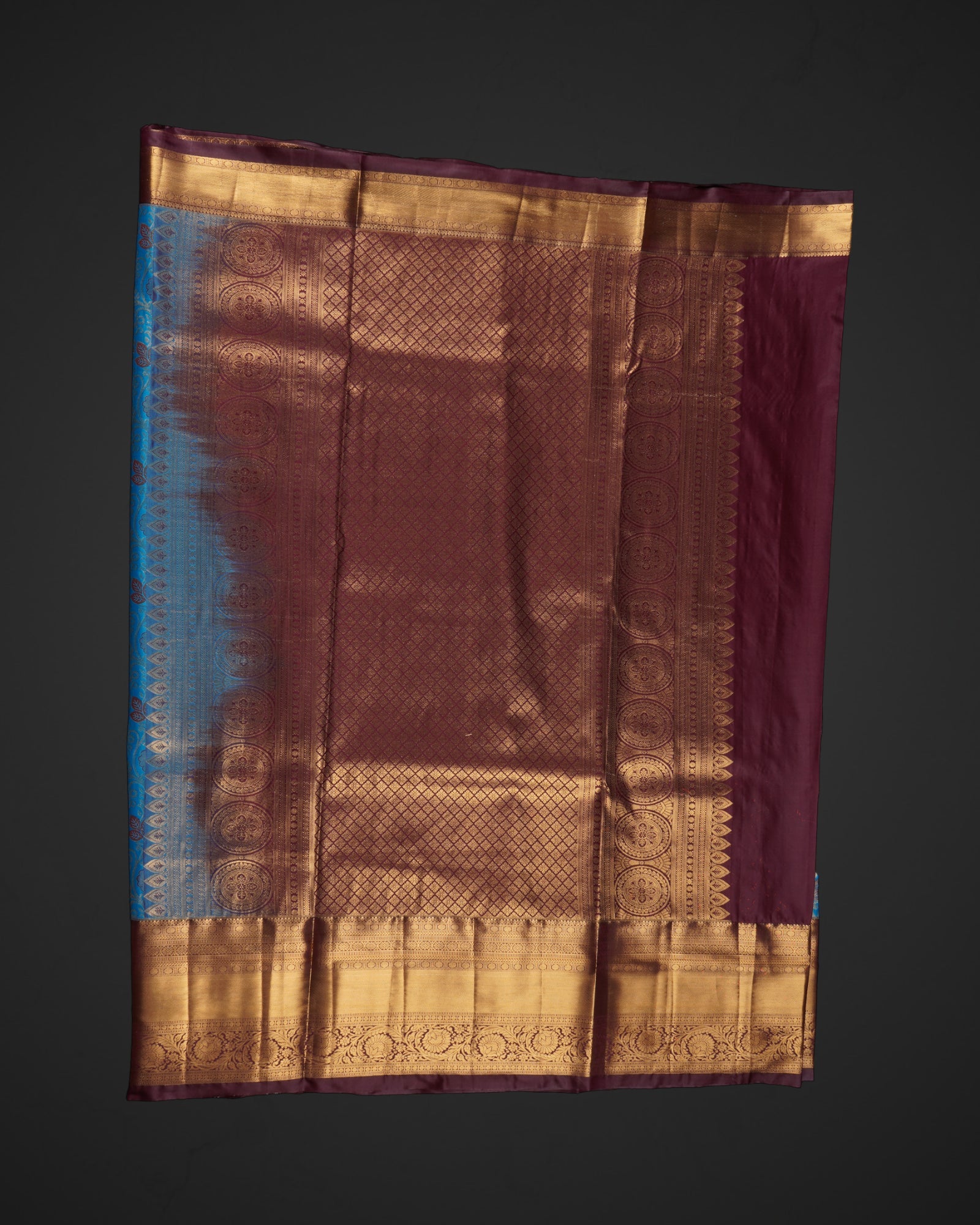 Blue Semi Pattu Silk Saree With Gold Zari Border