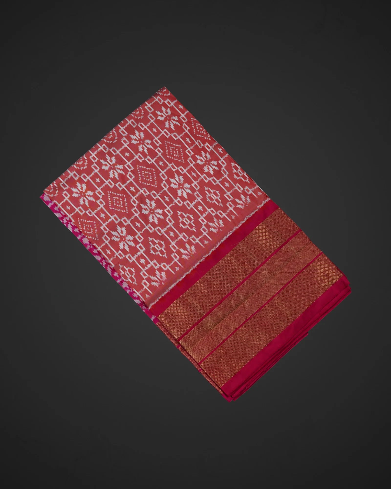 Red Pochampally Silk Ikkat Woven Saree