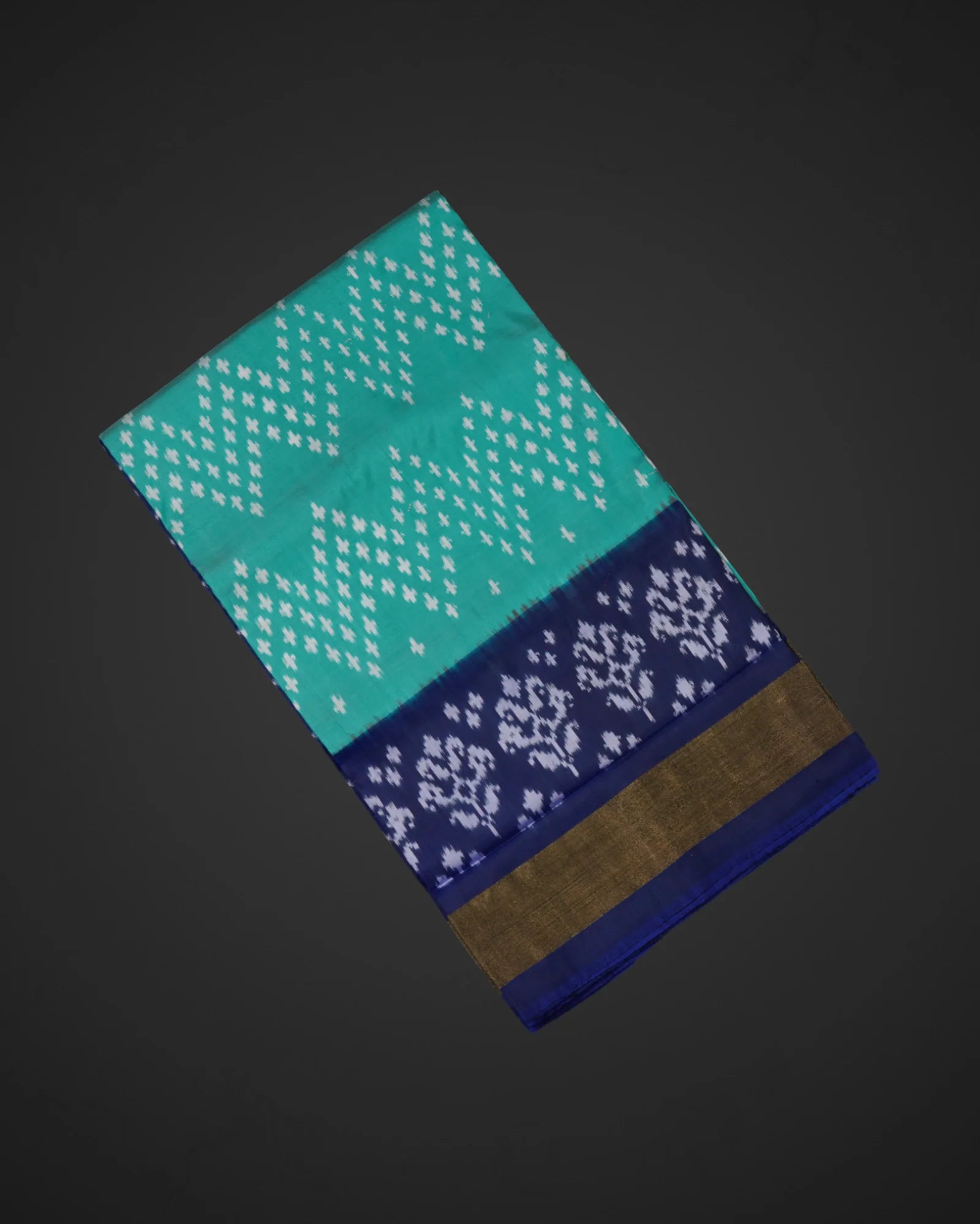 Teal Ikkat Silk Woven Saree