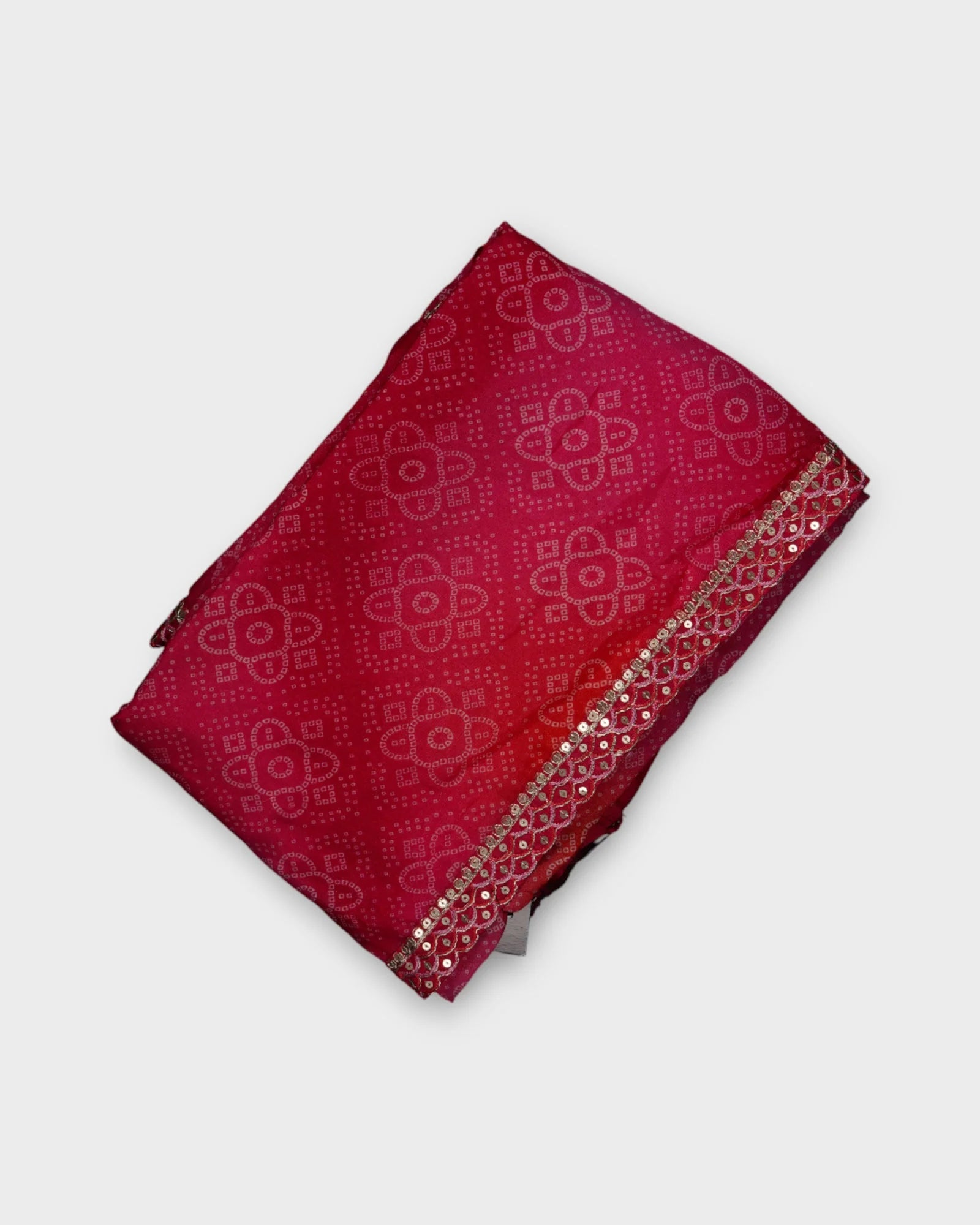Red Bandhani Cotton Saree With Silk Blouse