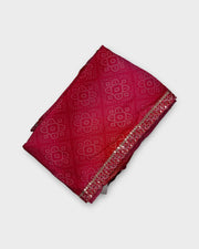 Red Bandhani Cotton Saree With Silk Blouse