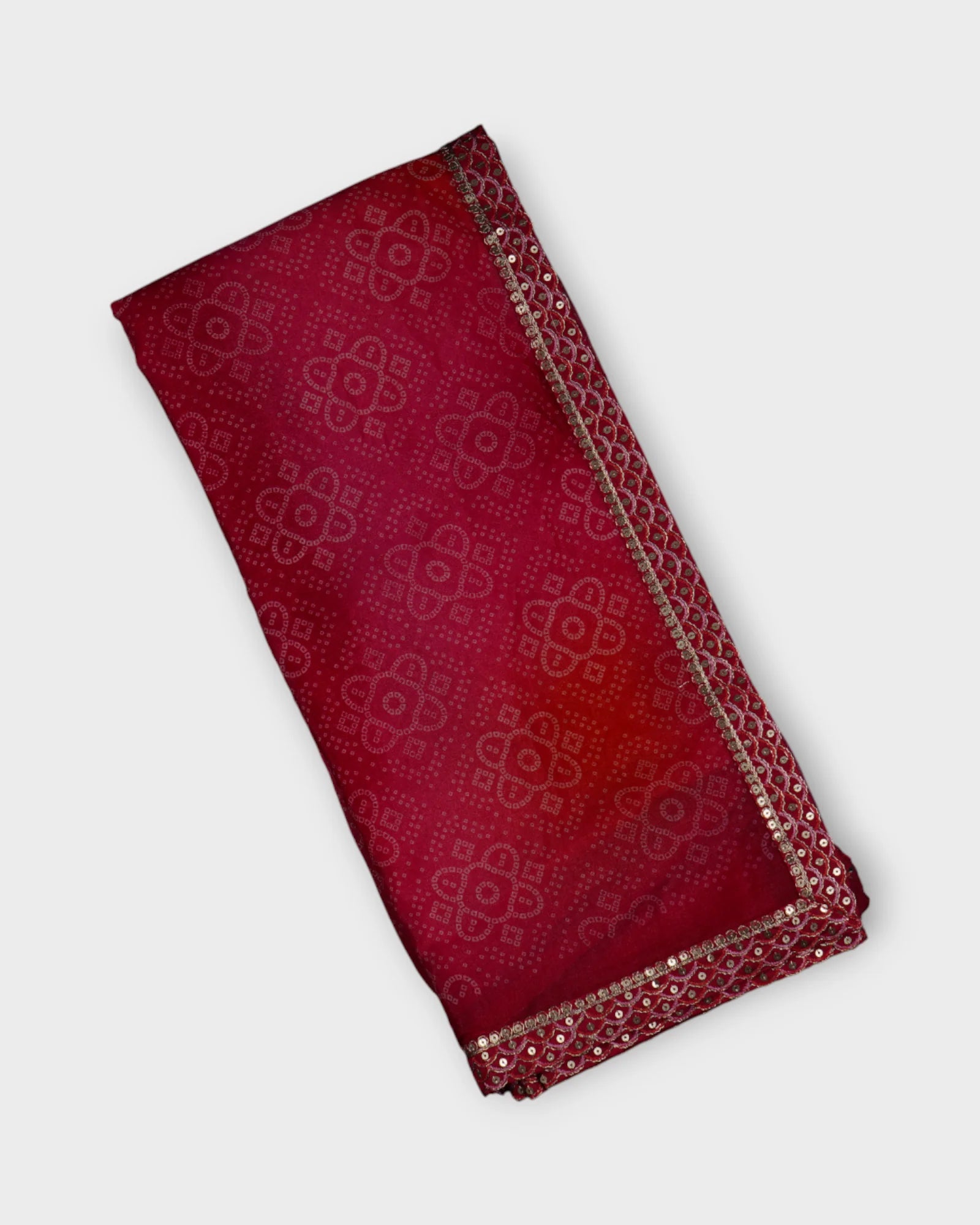 Red Bandhani Cotton Saree With Silk Blouse