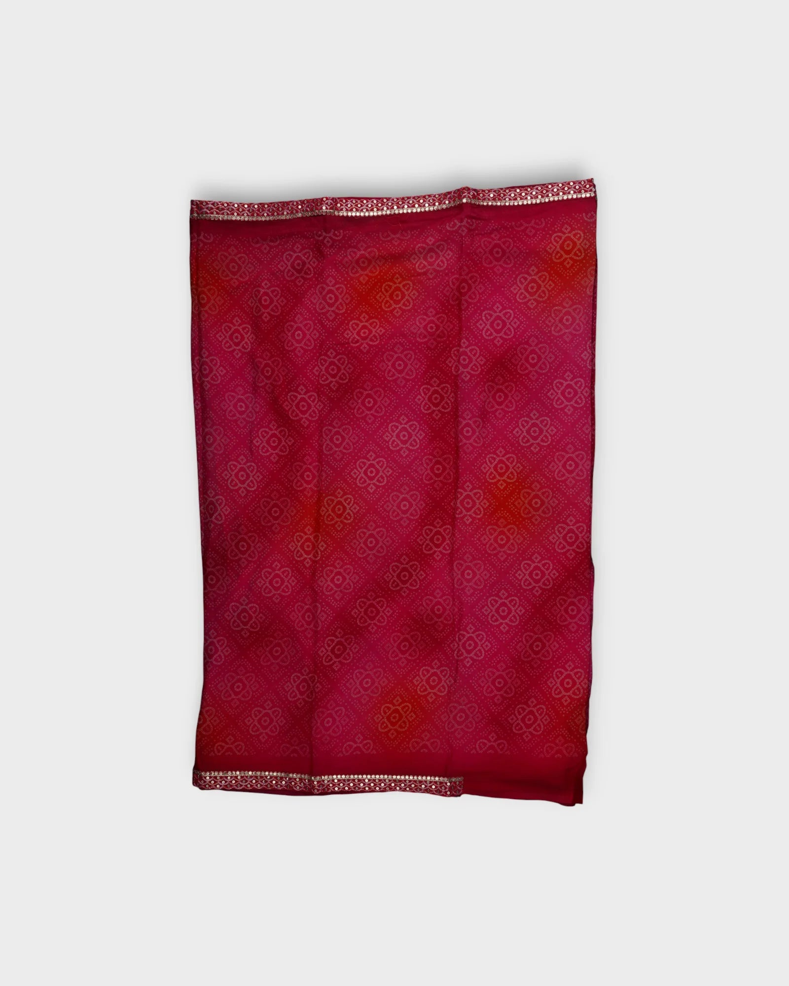 Red Bandhani Cotton Saree With Silk Blouse