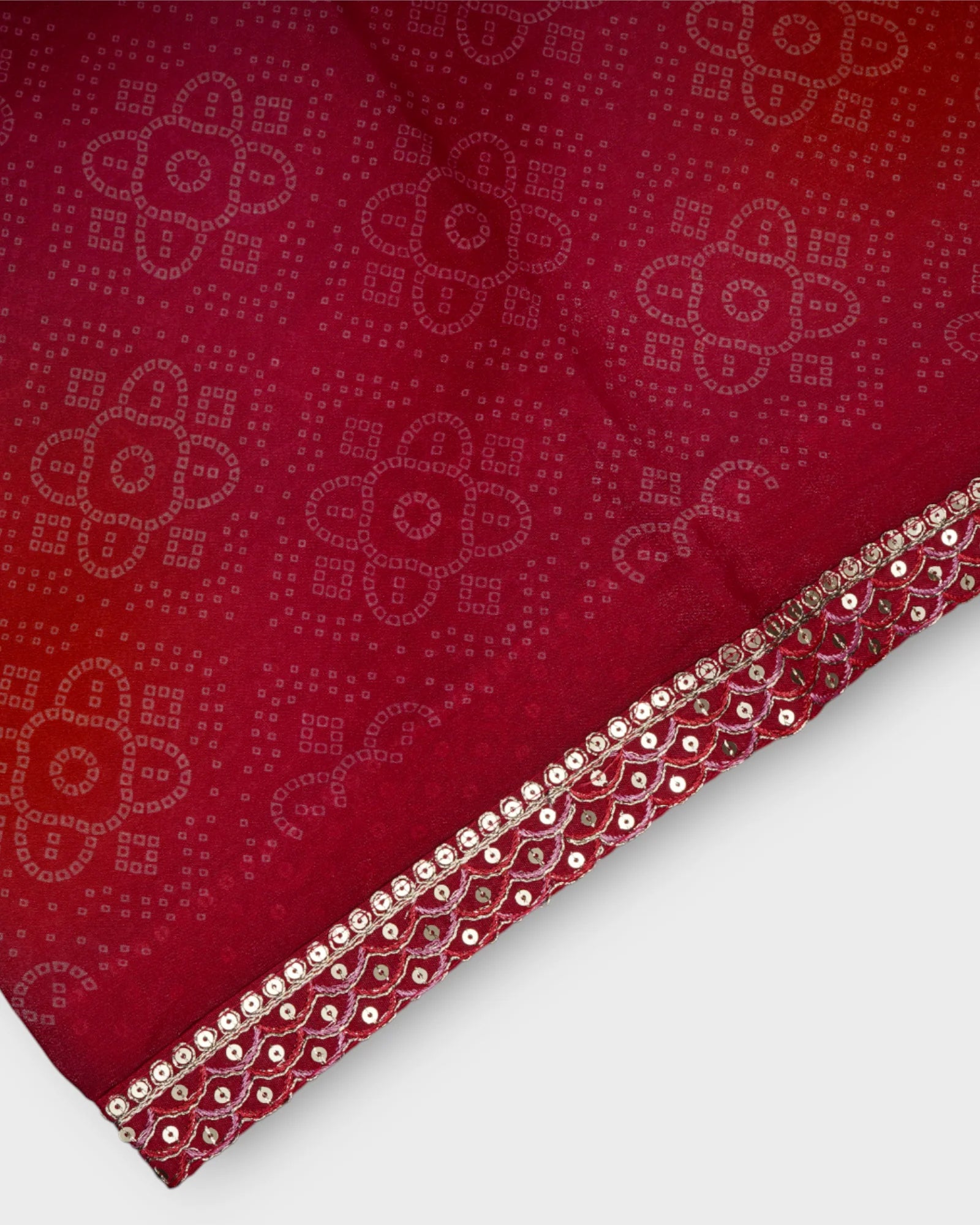 Red Bandhani Cotton Saree With Silk Blouse