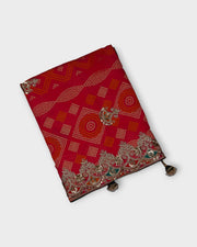 Red Bandhani Georgette Saree With Gold Accents