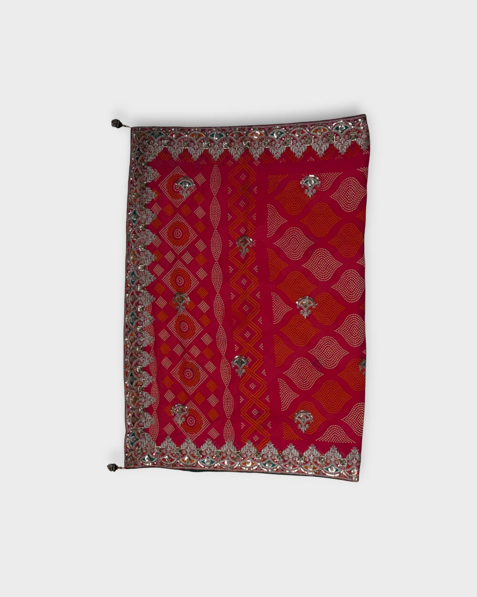 Red Bandhani Georgette Saree With Gold Accents