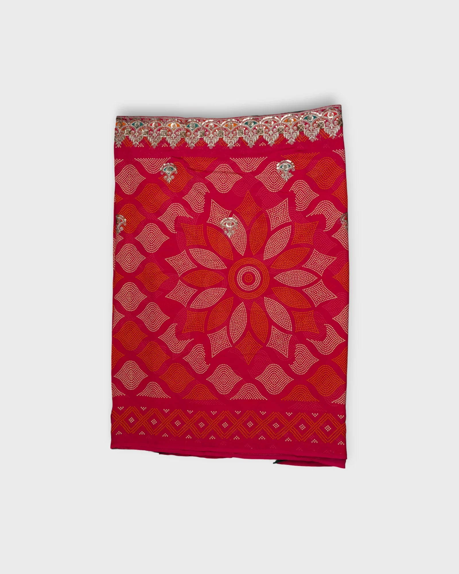 Red Bandhani Georgette Saree With Gold Accents