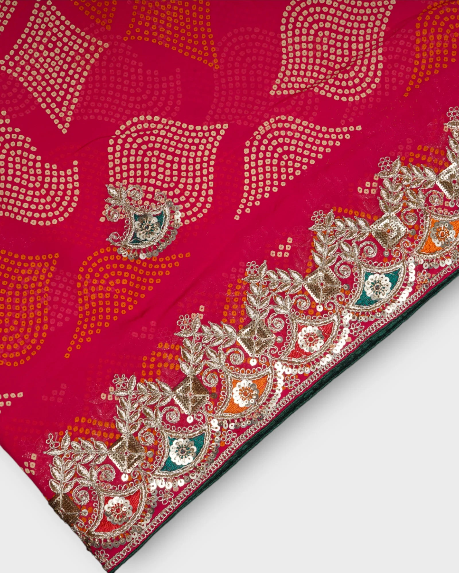 Red Bandhani Georgette Saree With Gold Accents