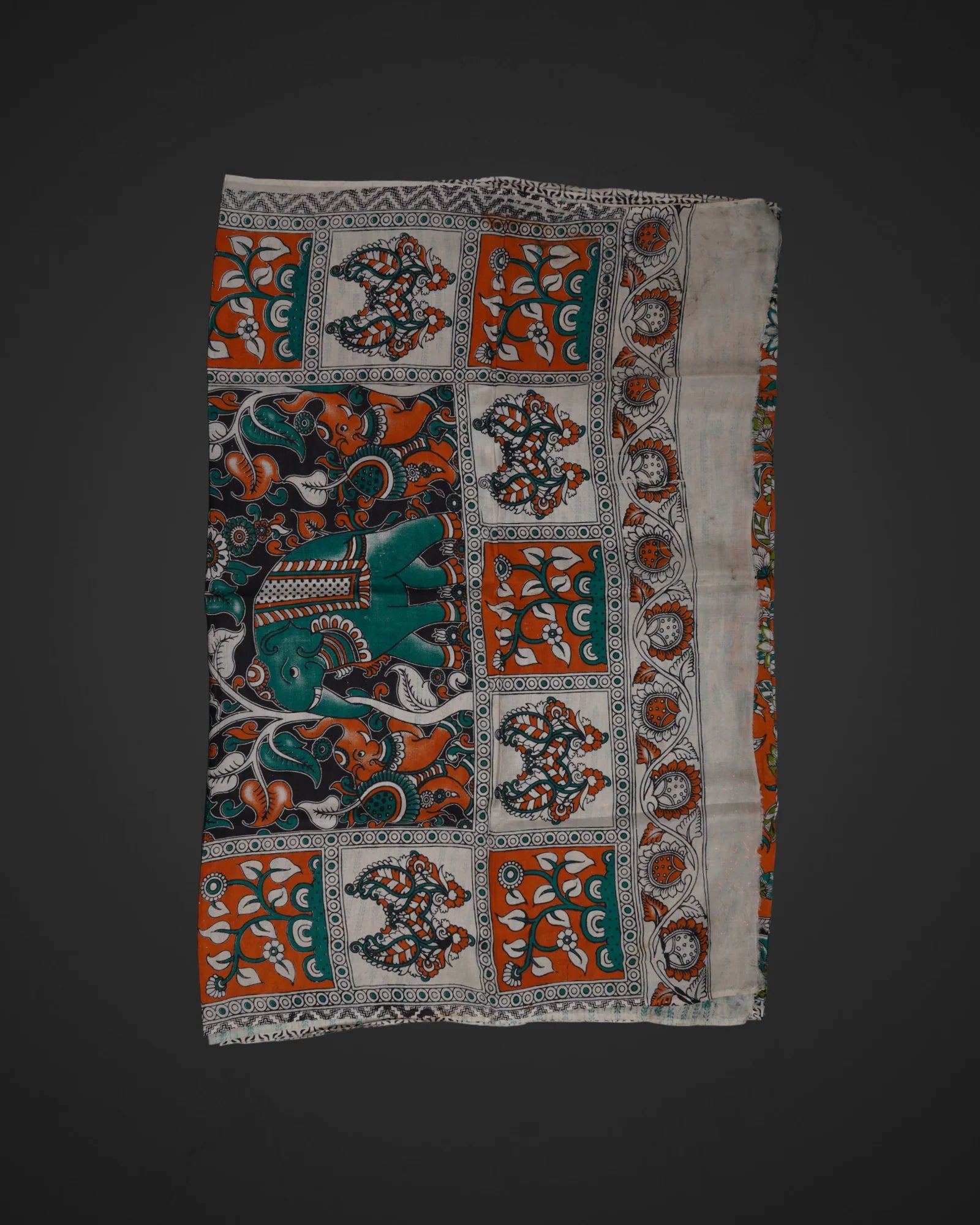 Orange Silk Kalamkari Printed Saree