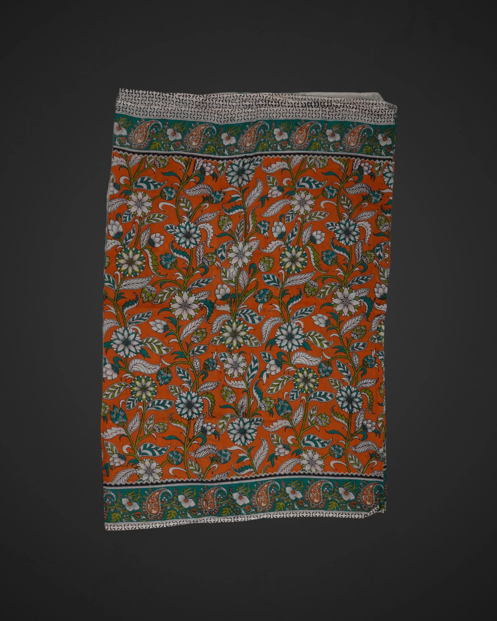 Orange Silk Kalamkari Printed Saree