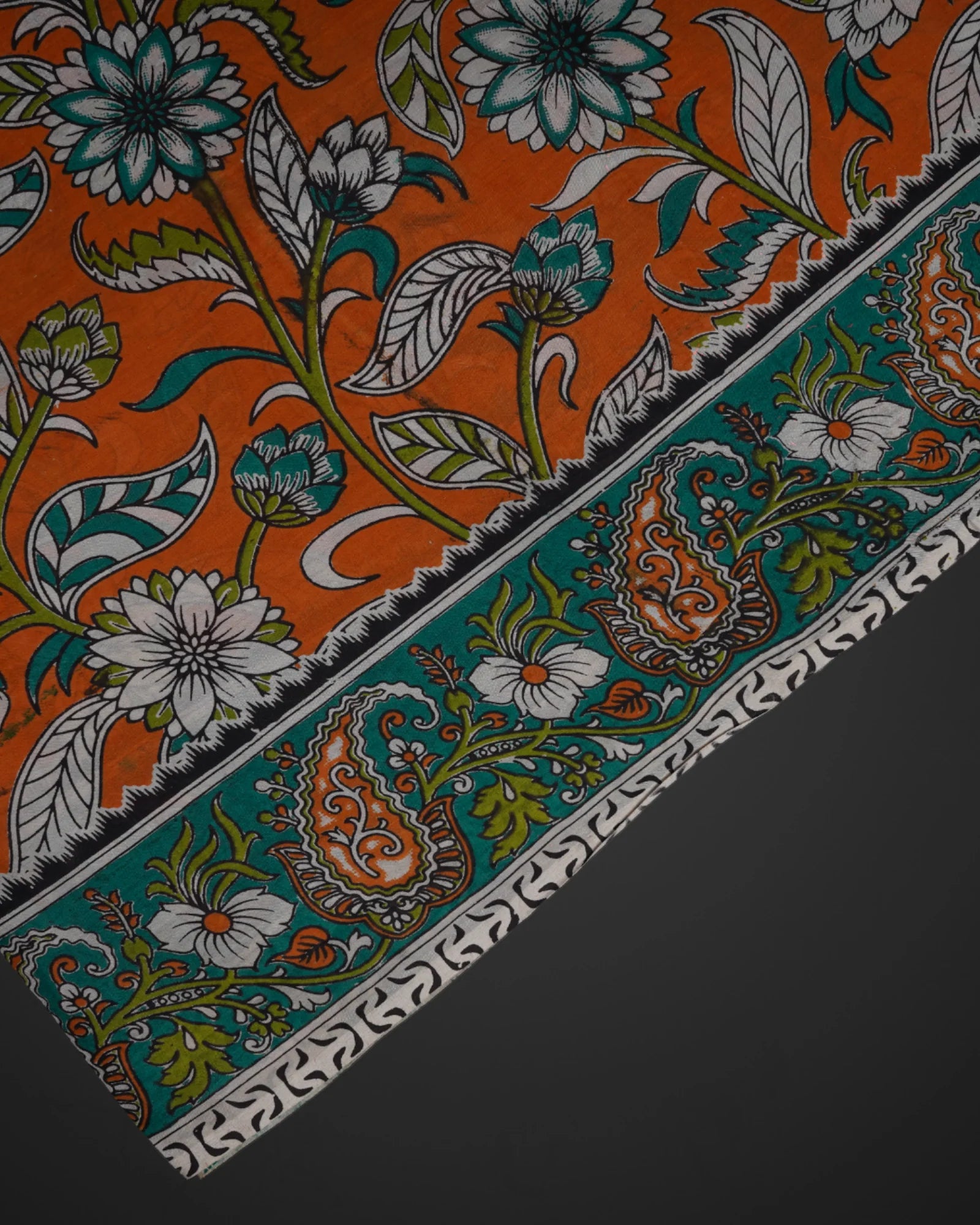 Orange Silk Kalamkari Printed Saree