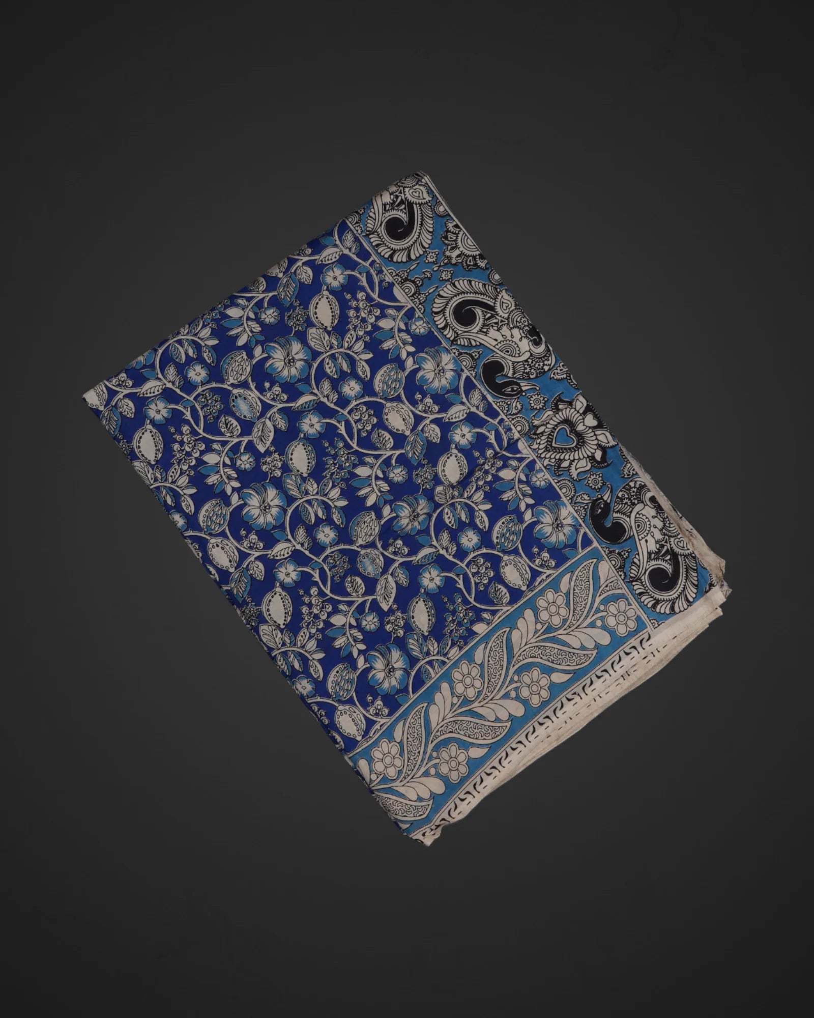 Royal Blue Kalamkari Silk Printed Saree