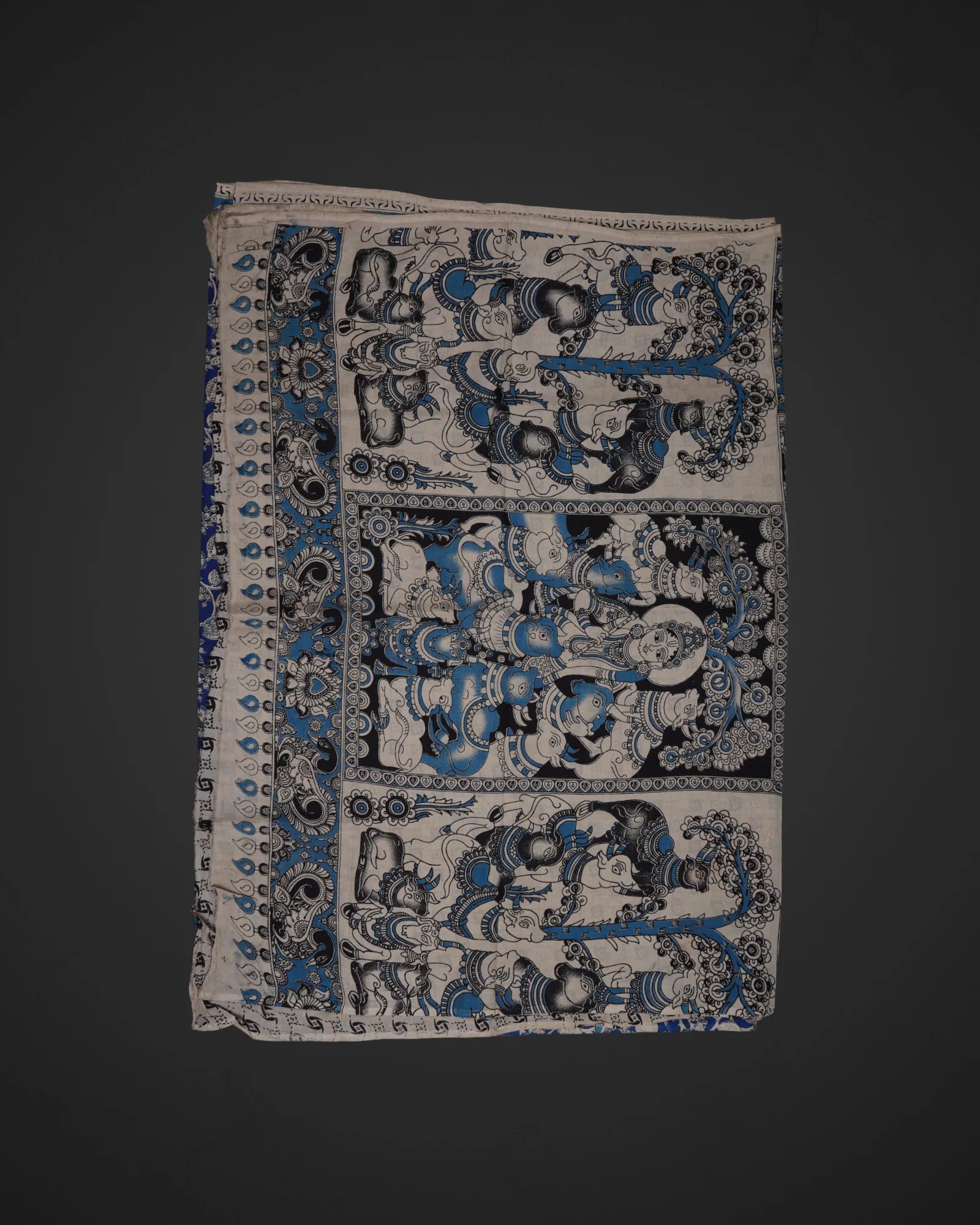 Royal Blue Kalamkari Silk Printed Saree