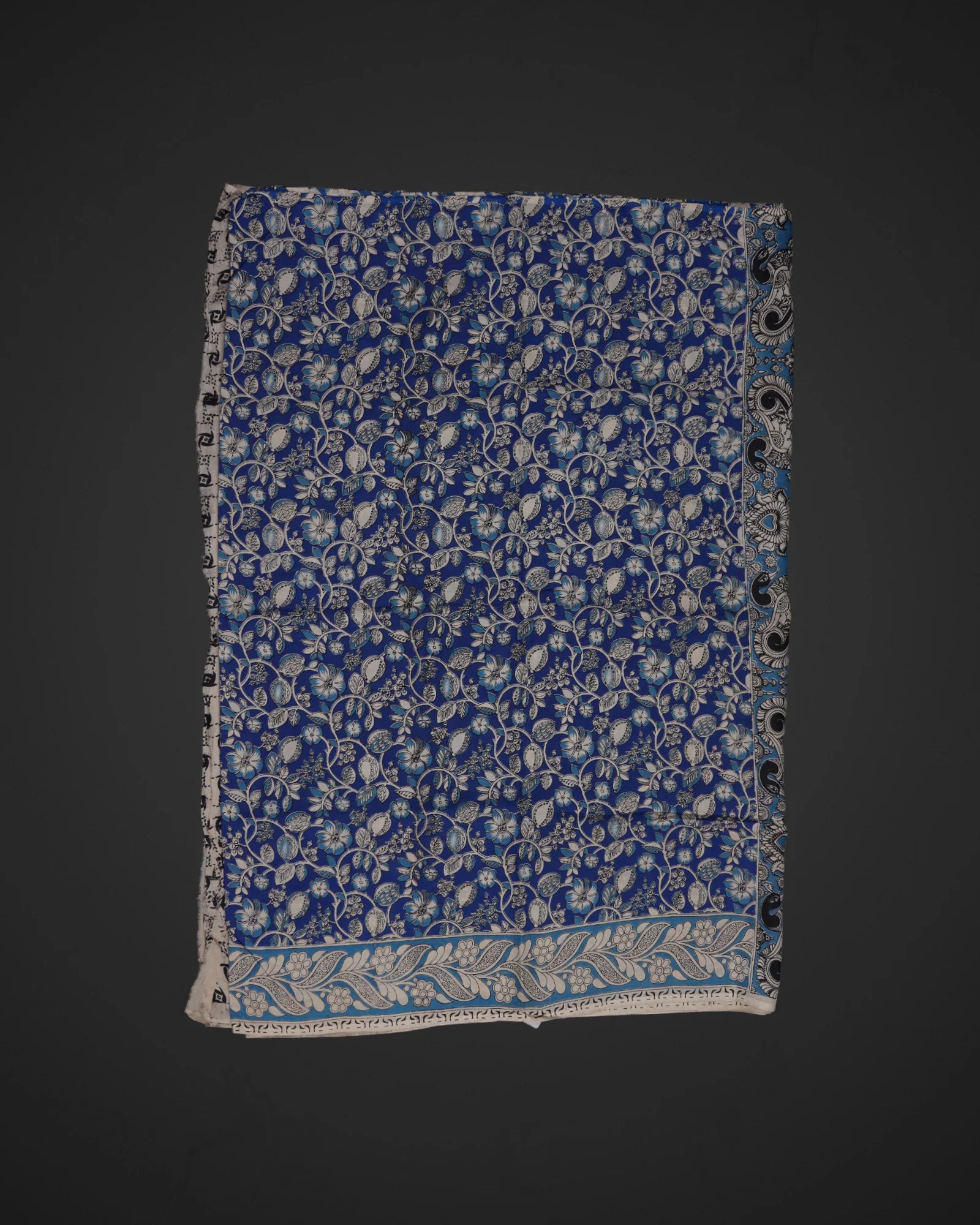 Royal Blue Kalamkari Silk Printed Saree