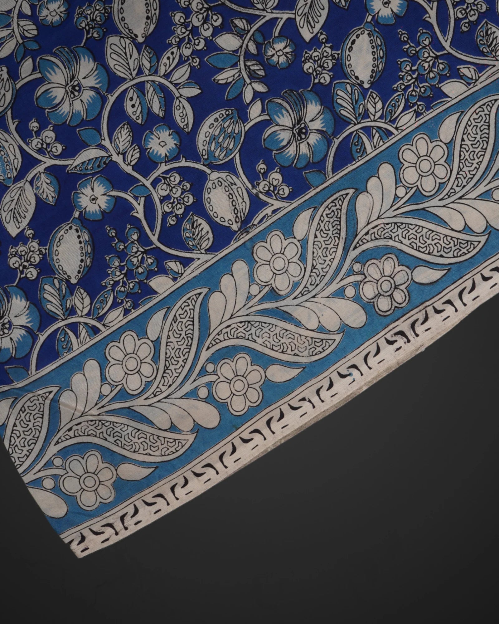 Royal Blue Kalamkari Silk Printed Saree