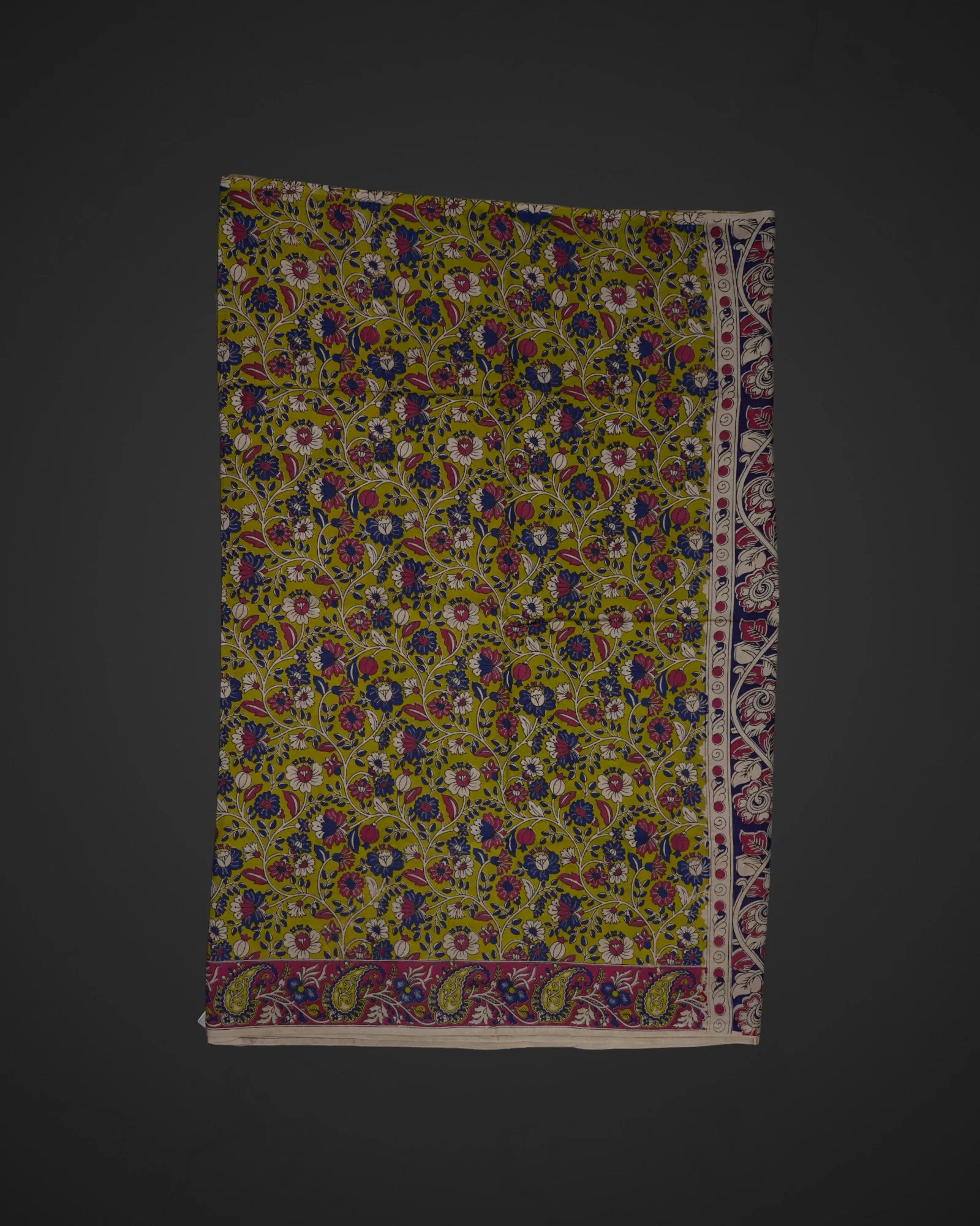 Mehendi Green Silk Kalamkari Printed Saree