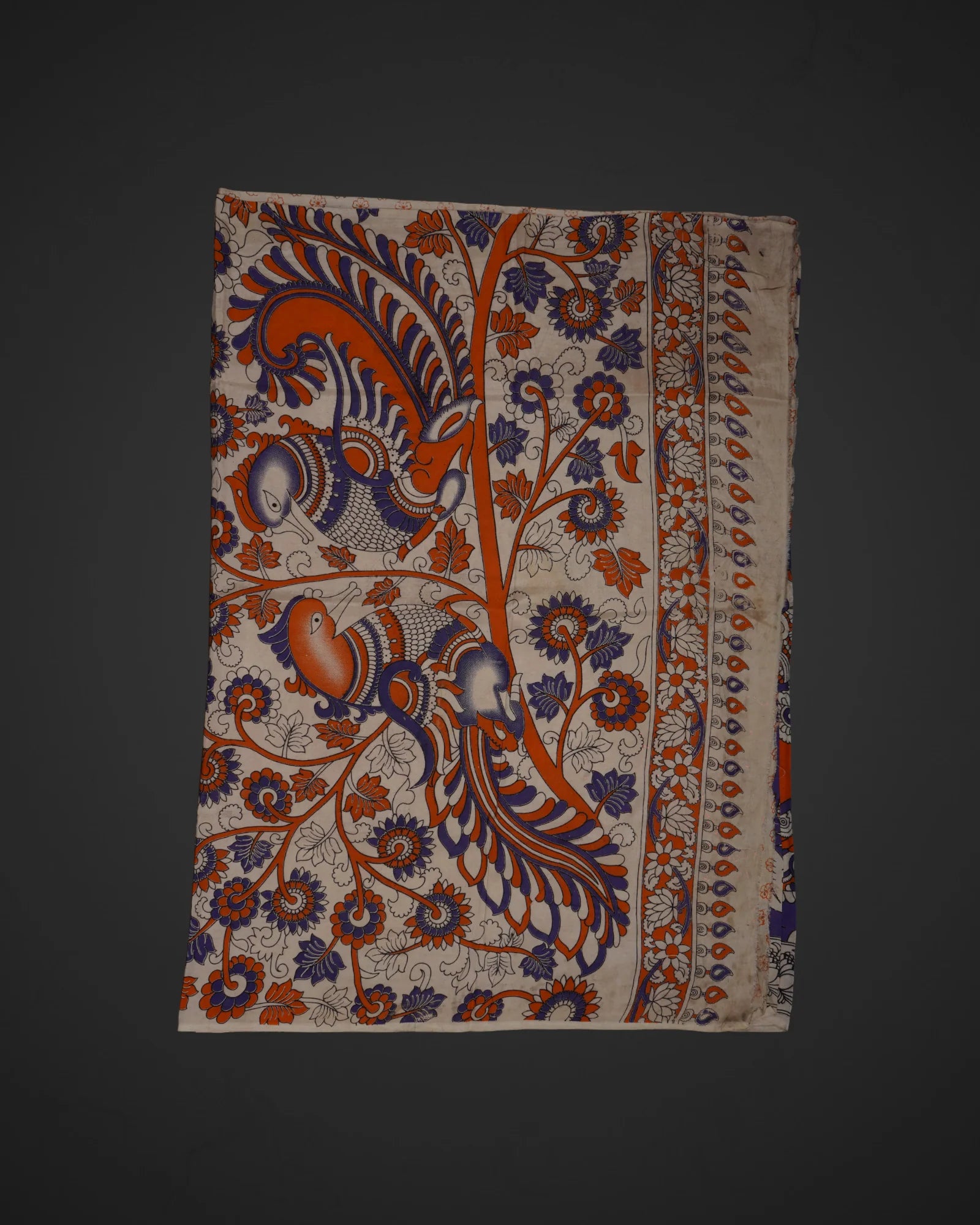 Vibrant Floral Peacock Kalamkari Silk Saree