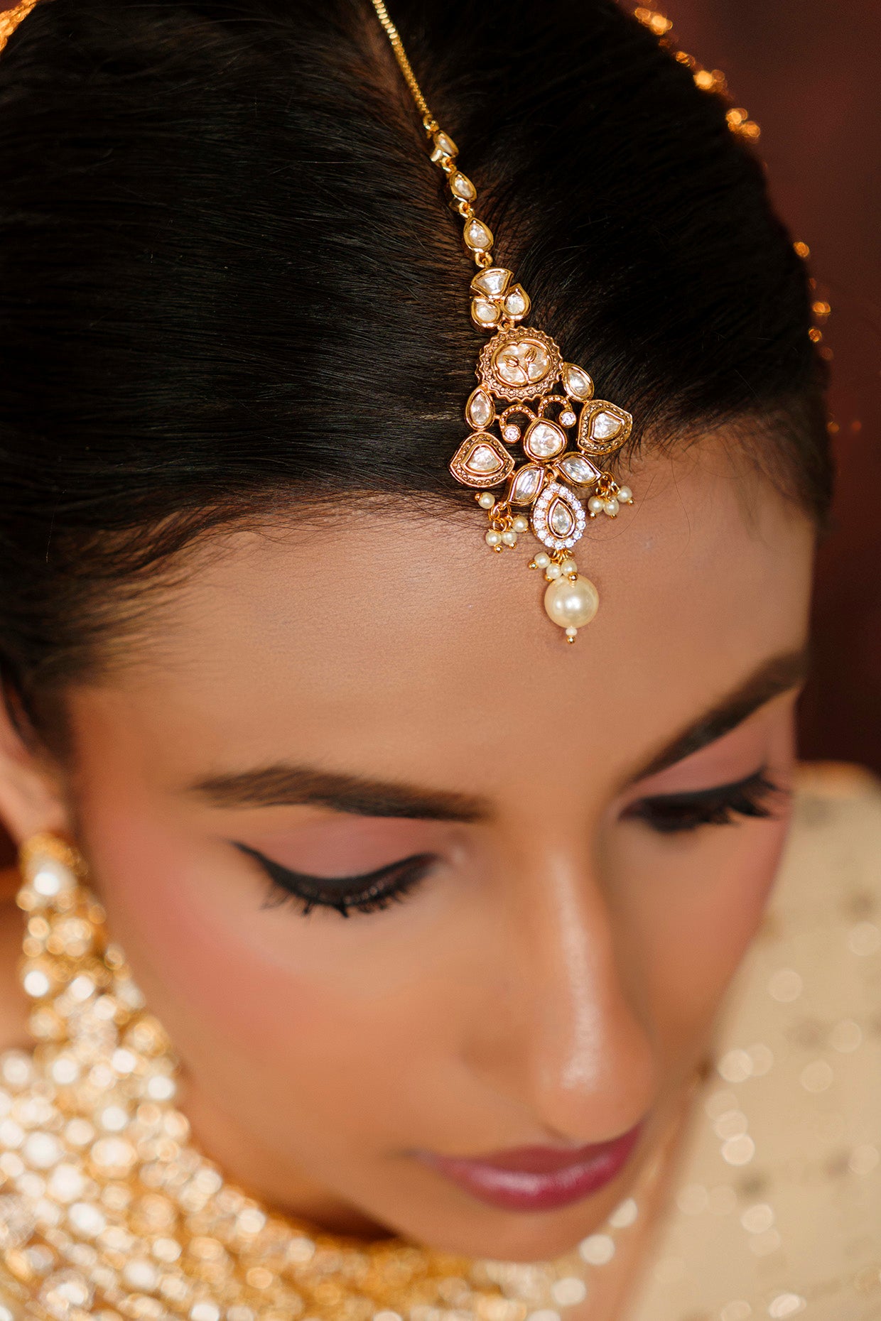 Royal Kundan & Pearl Necklace Set with Maang Tikka