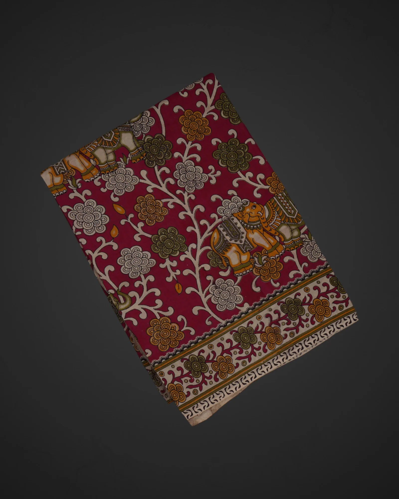 Maroon Silk Kalamkari Printed Saree