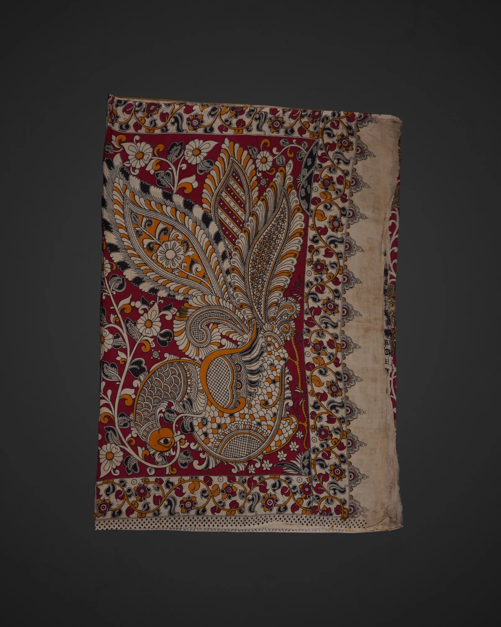 Maroon Silk Kalamkari Printed Saree