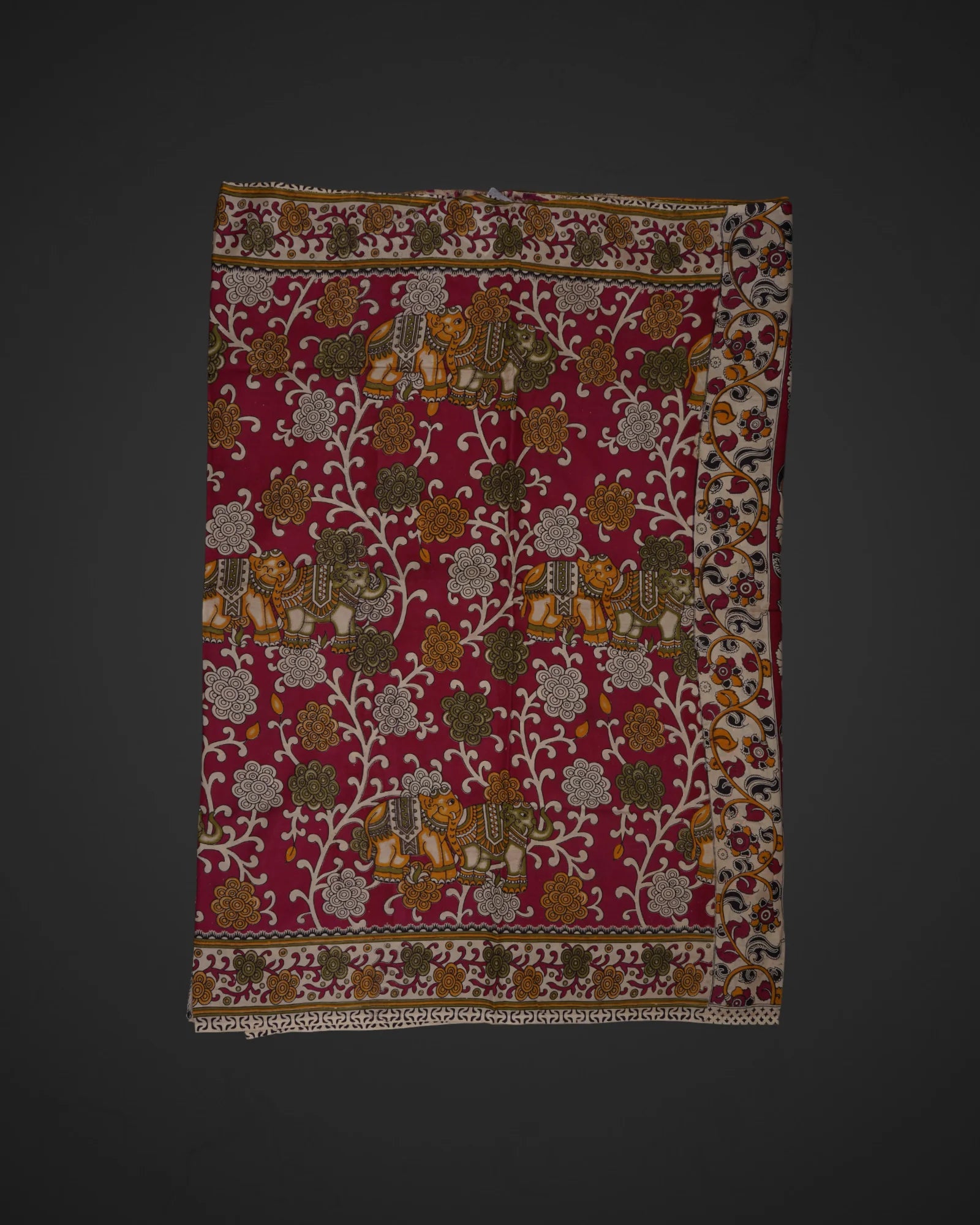 Maroon Silk Kalamkari Printed Saree