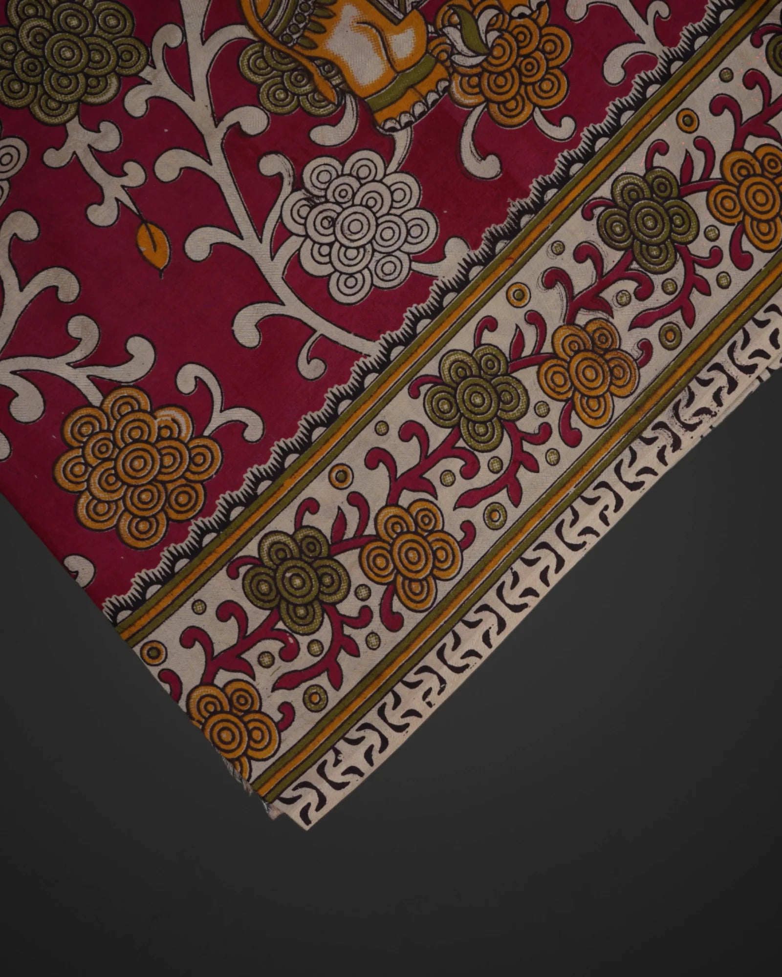 Maroon Silk Kalamkari Printed Saree