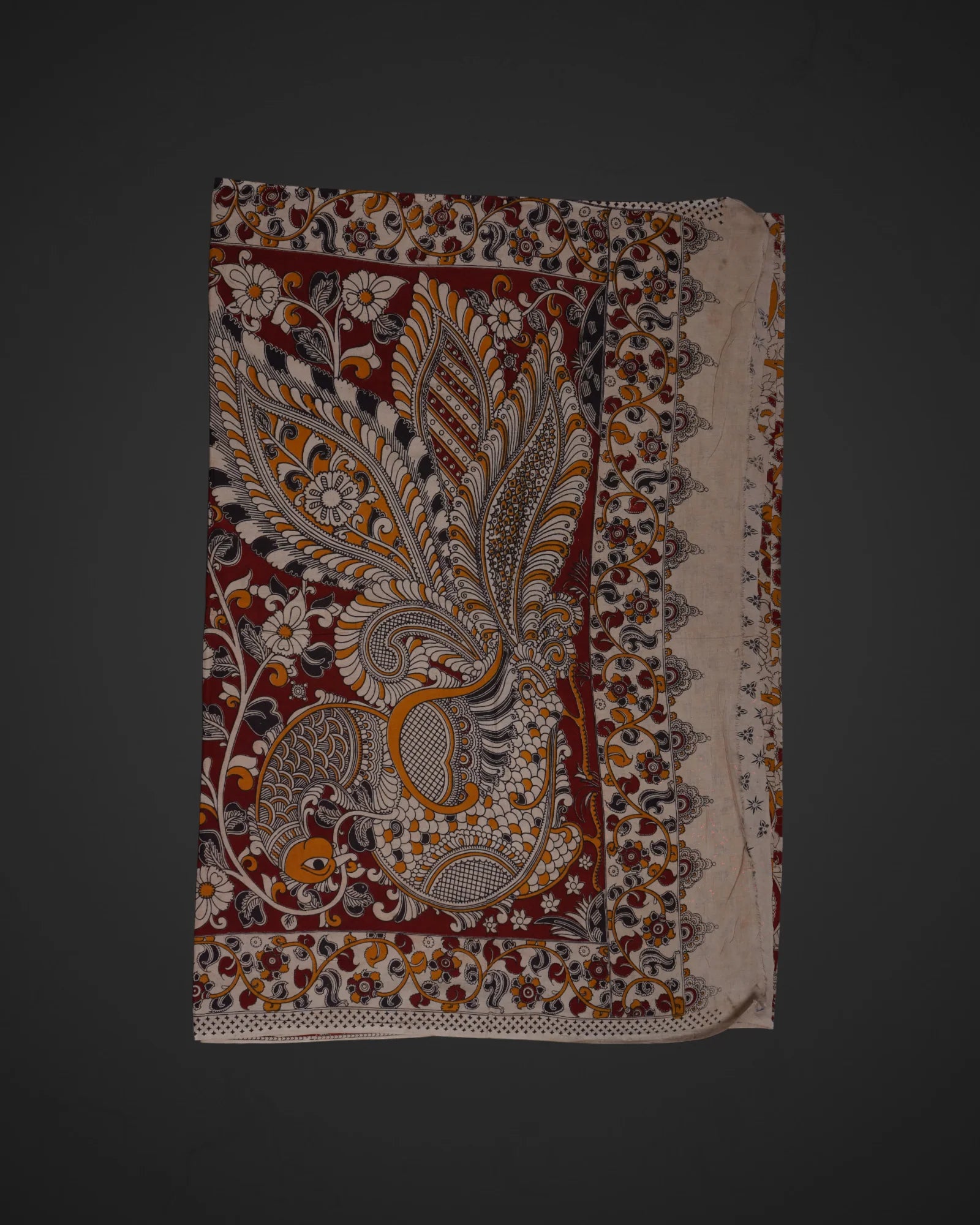 Cream Kalamkari Cotton Printed Saree