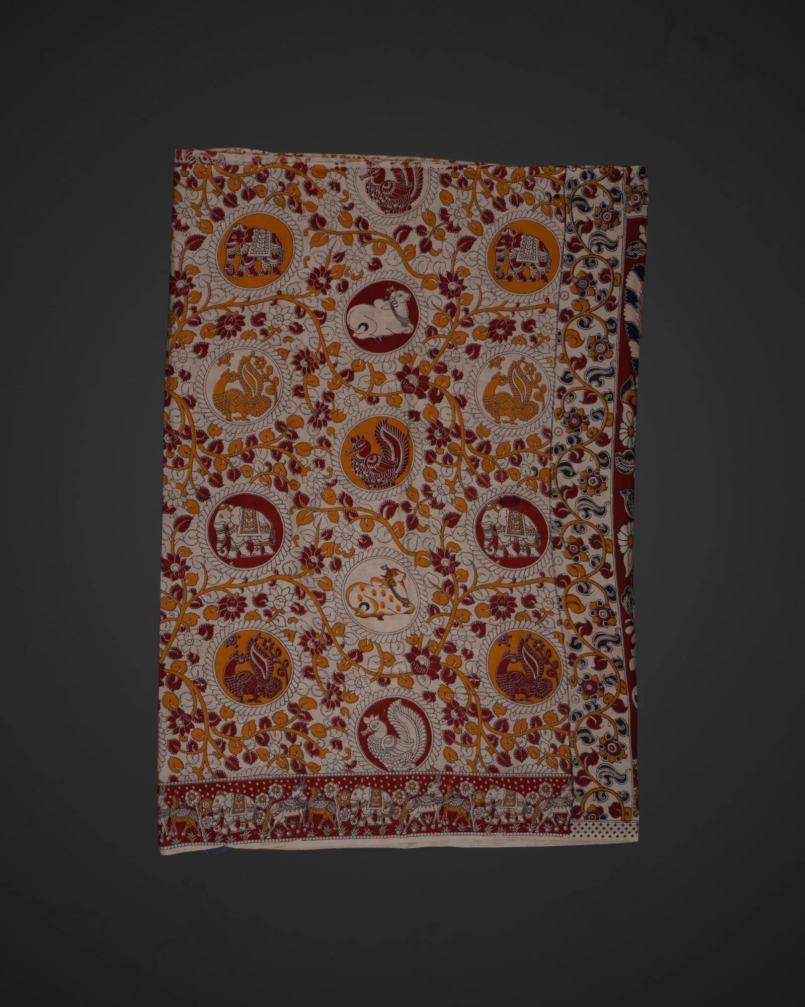 Cream Kalamkari Cotton Printed Saree