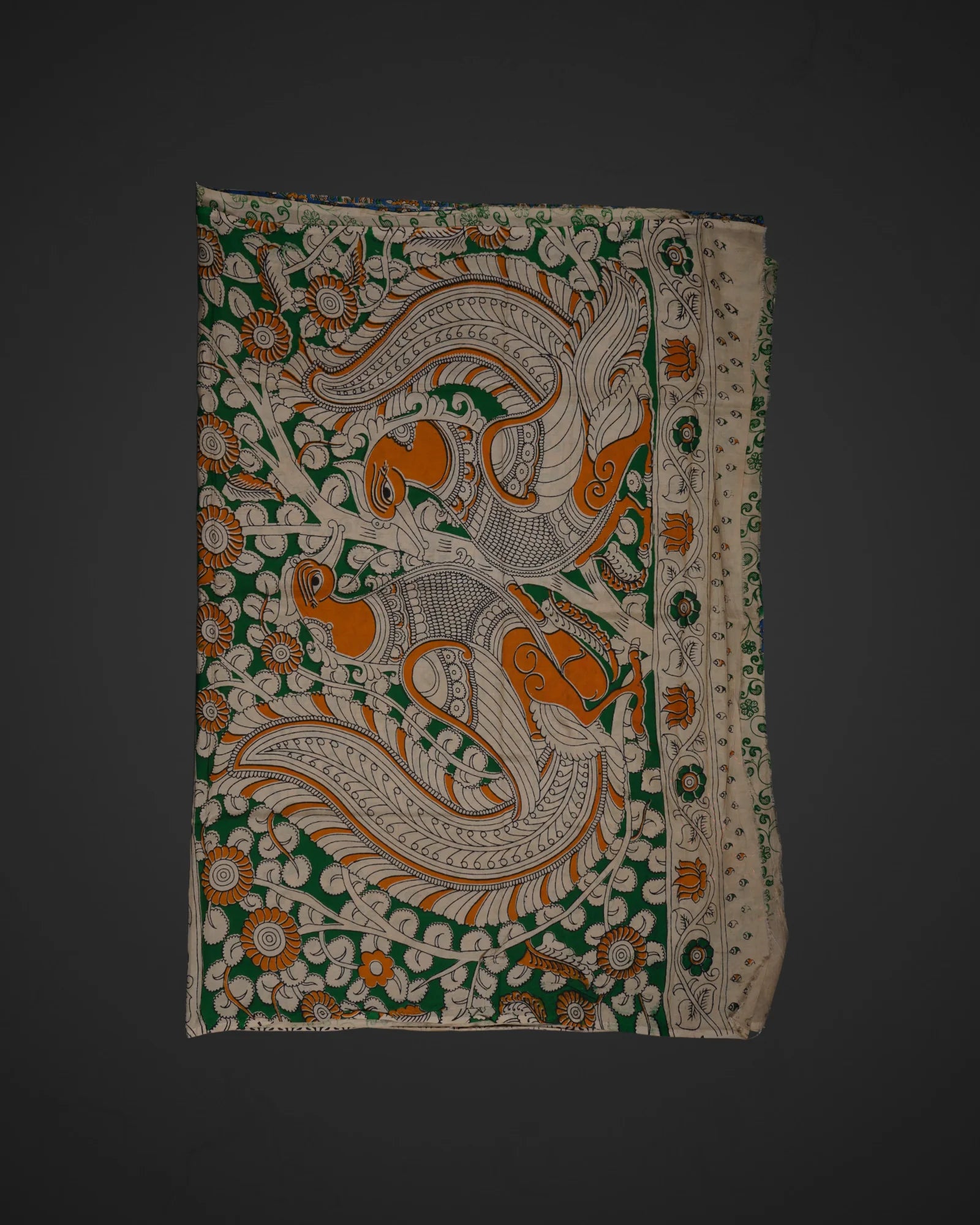 Cream Kalamkari Silk Printed Saree