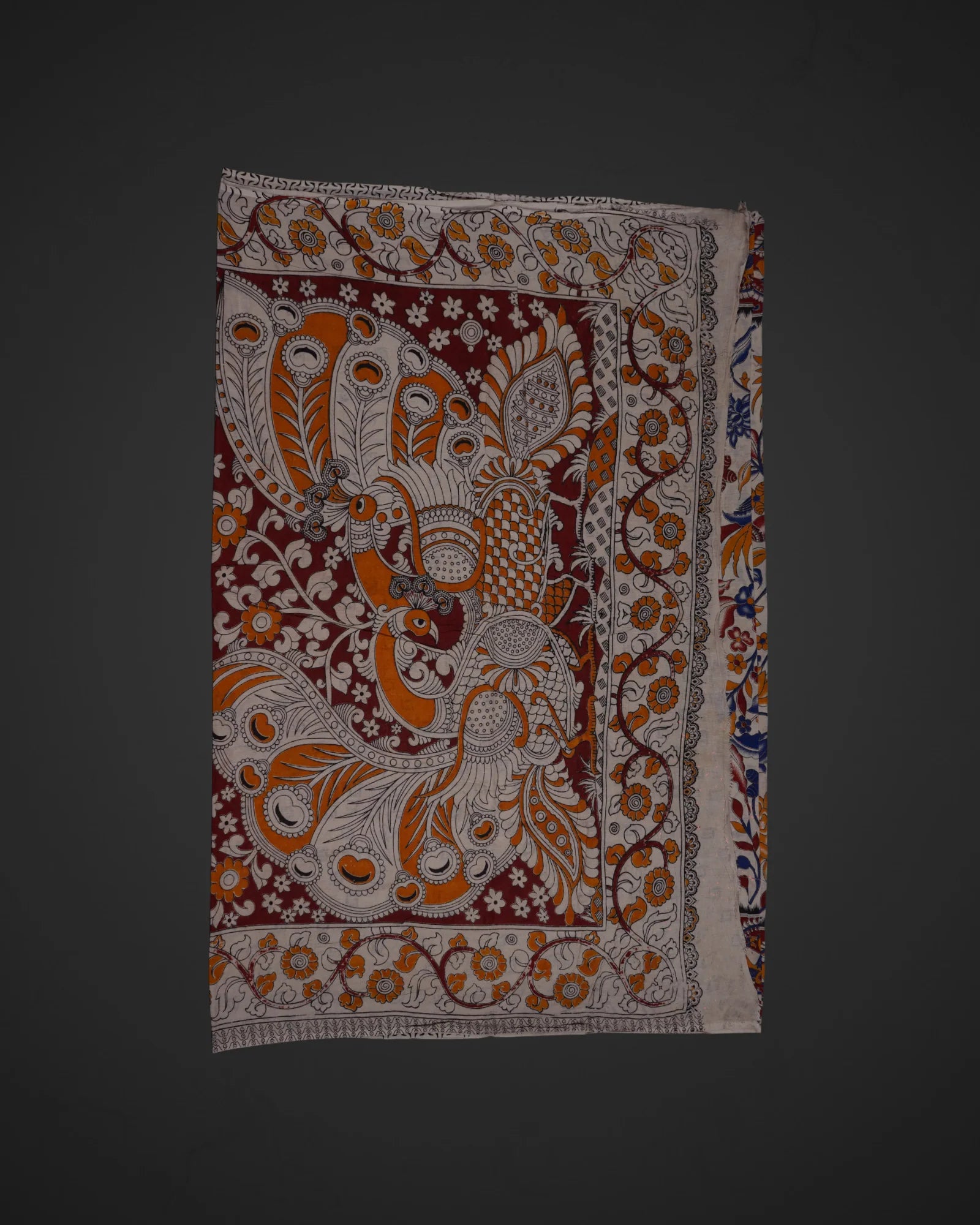 Cream Silk Kalamkari Floral Saree