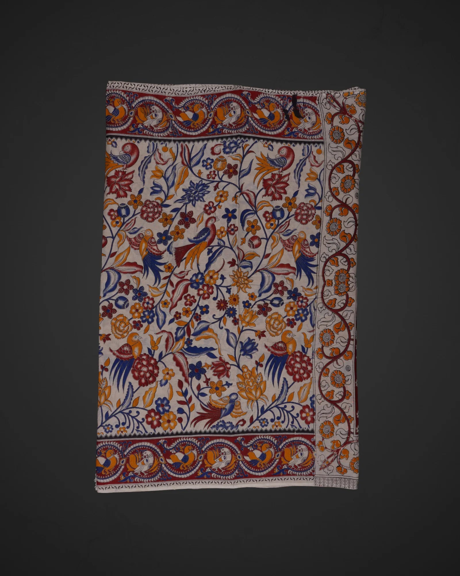 Cream Silk Kalamkari Floral Saree