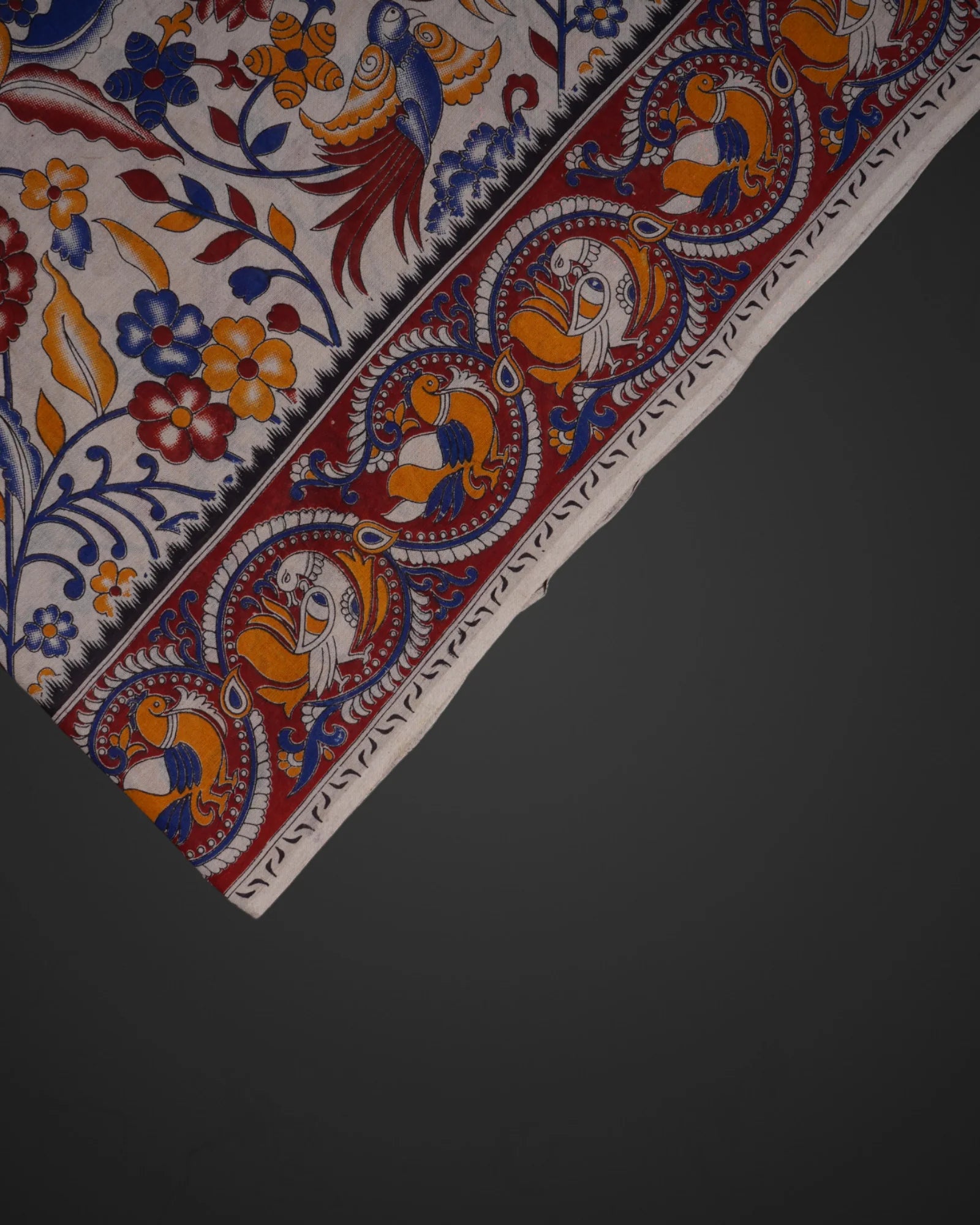 Cream Silk Kalamkari Floral Saree