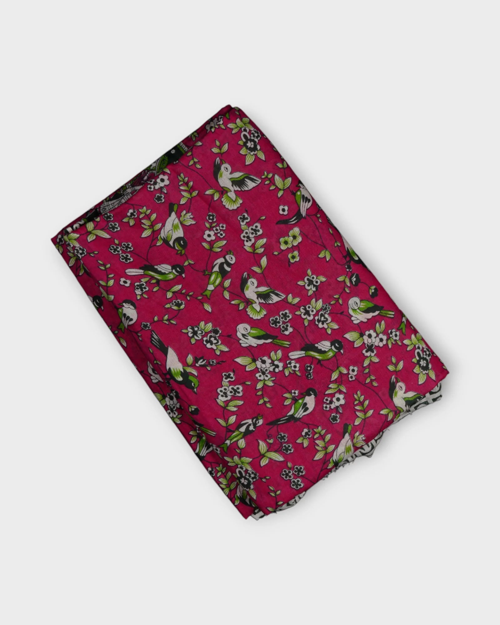 Pink Kalamkari Cotton Birds And Geometry Saree
