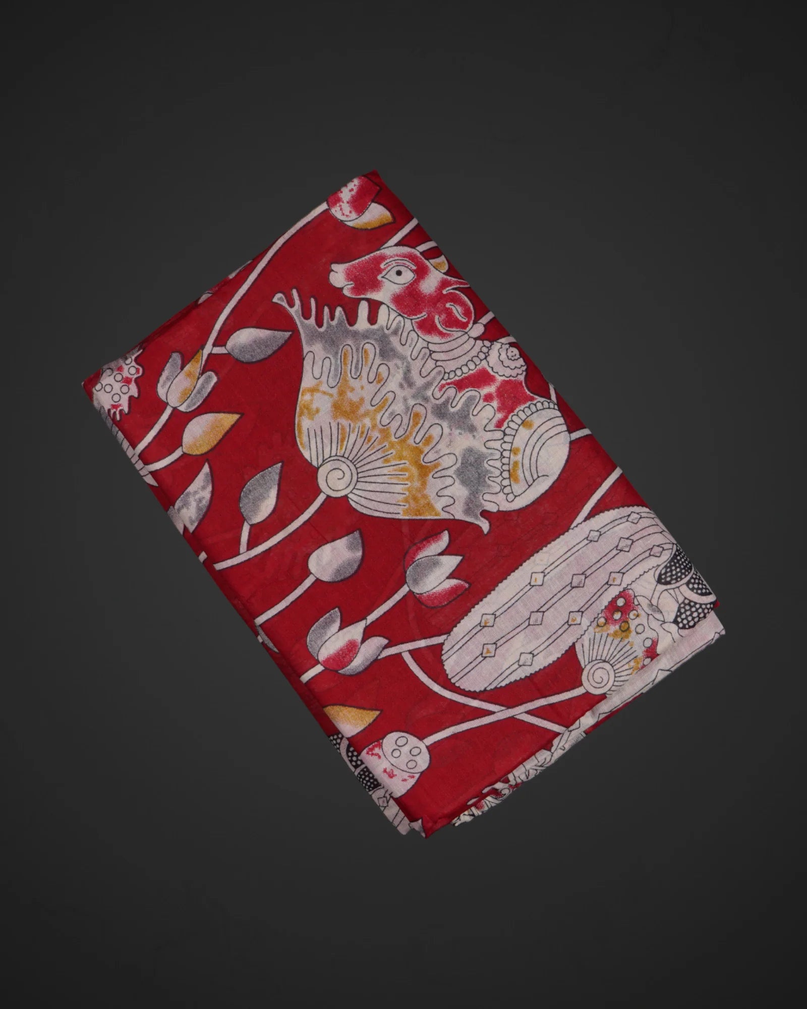 Red Kalamkari Printed Cotton Saree