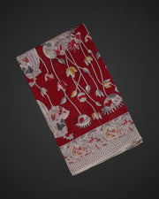 Red Kalamkari Printed Cotton Saree