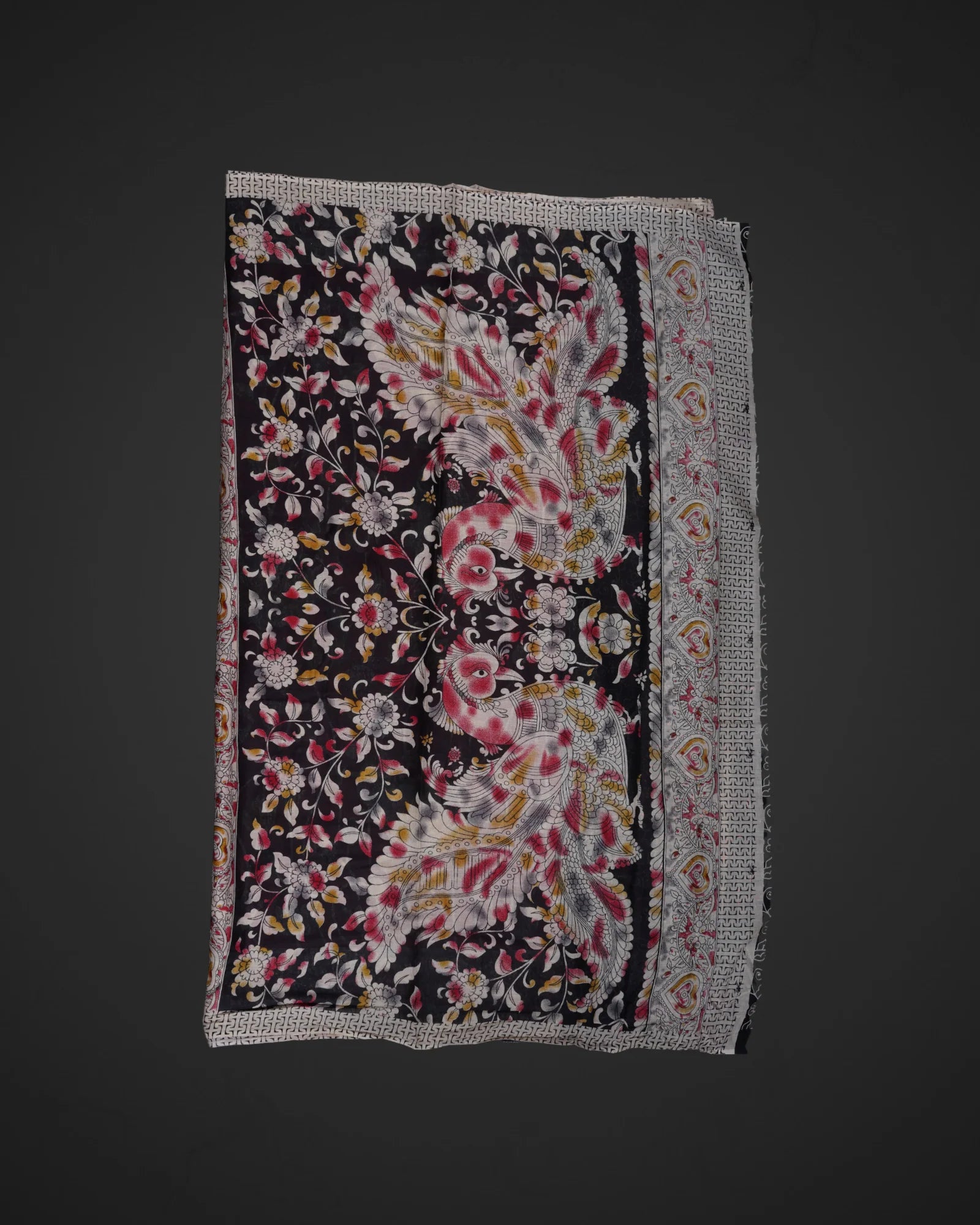 Red Kalamkari Printed Cotton Saree