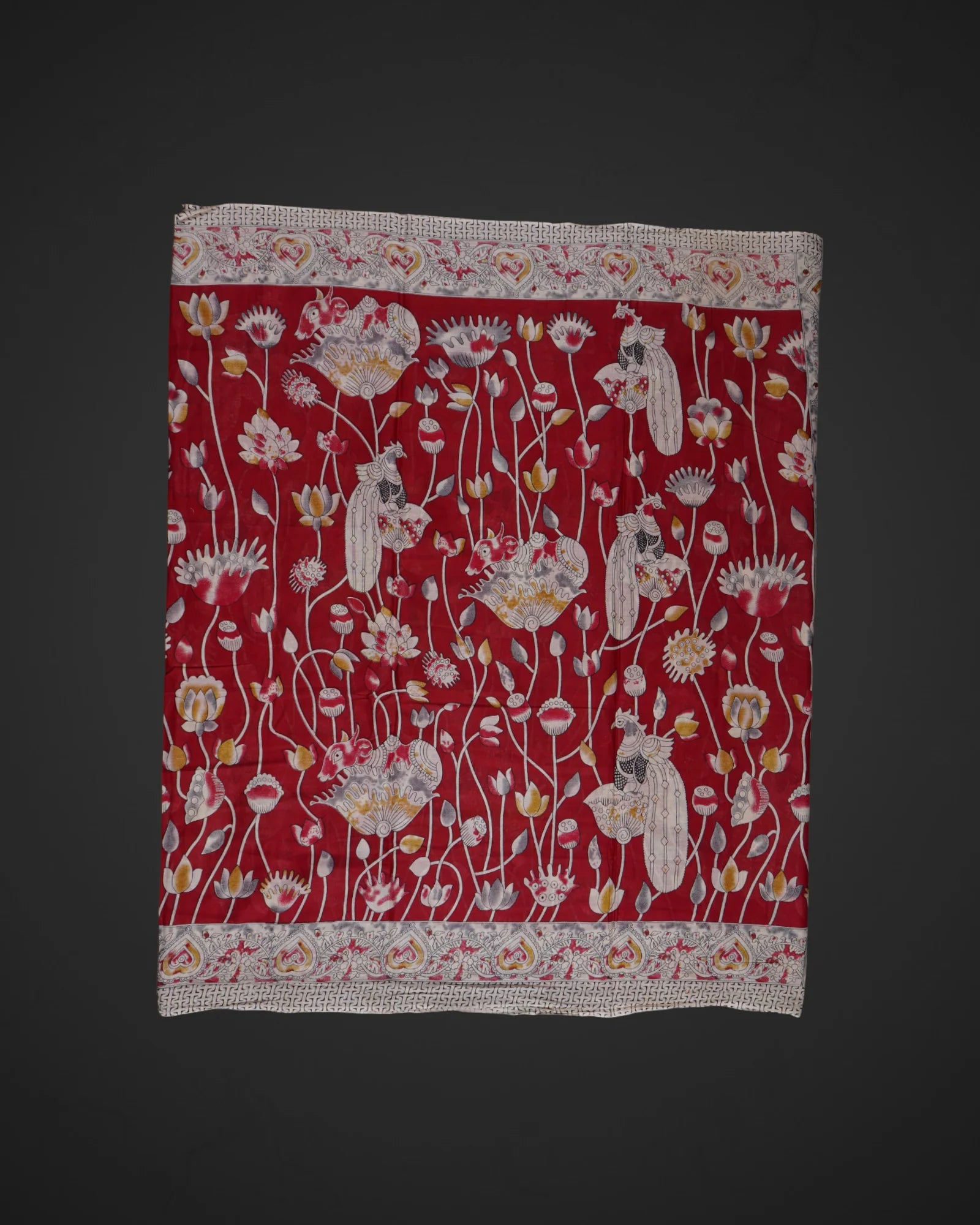 Red Kalamkari Printed Cotton Saree