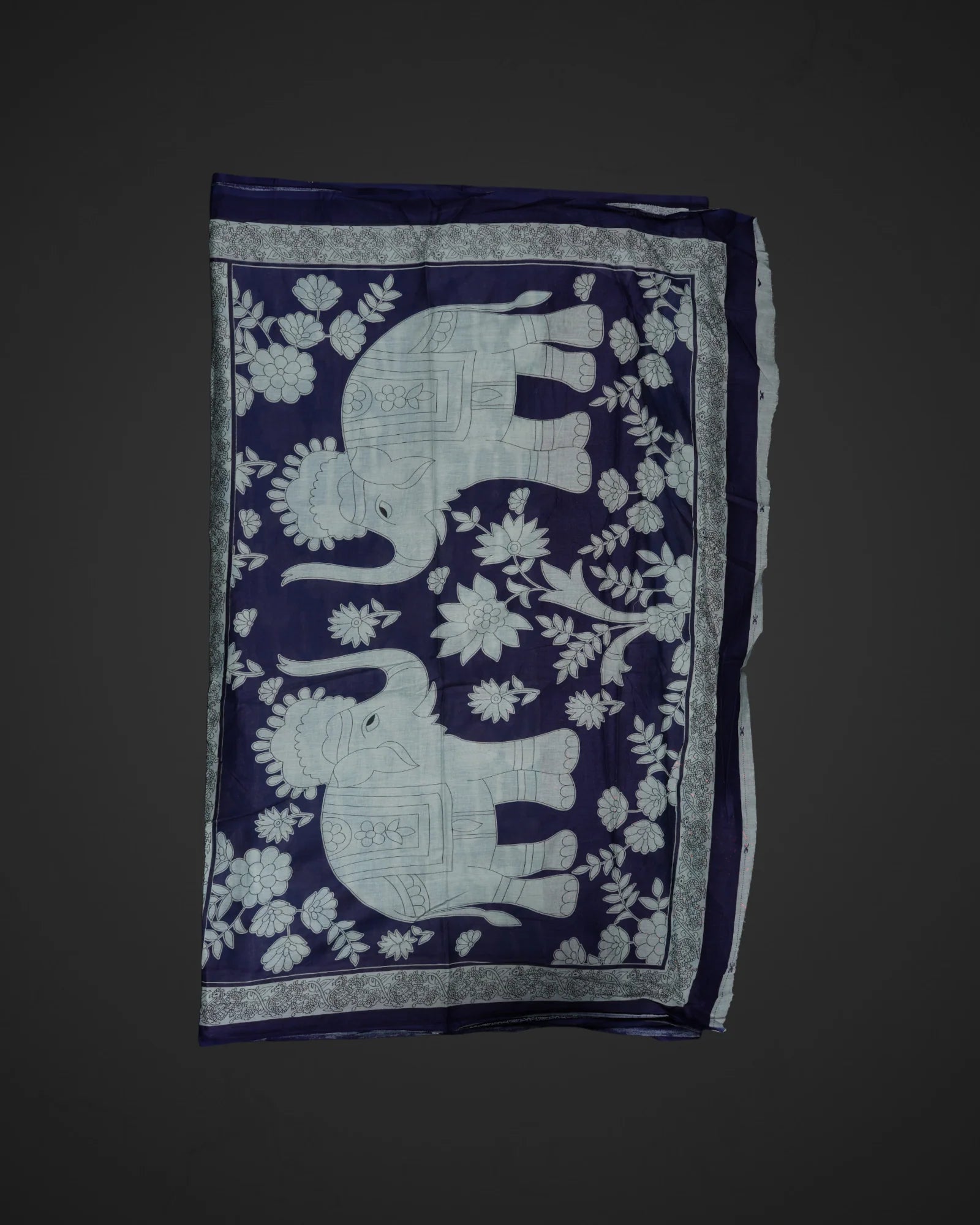 Blue Kalamkari Cotton Floral Lotus Saree