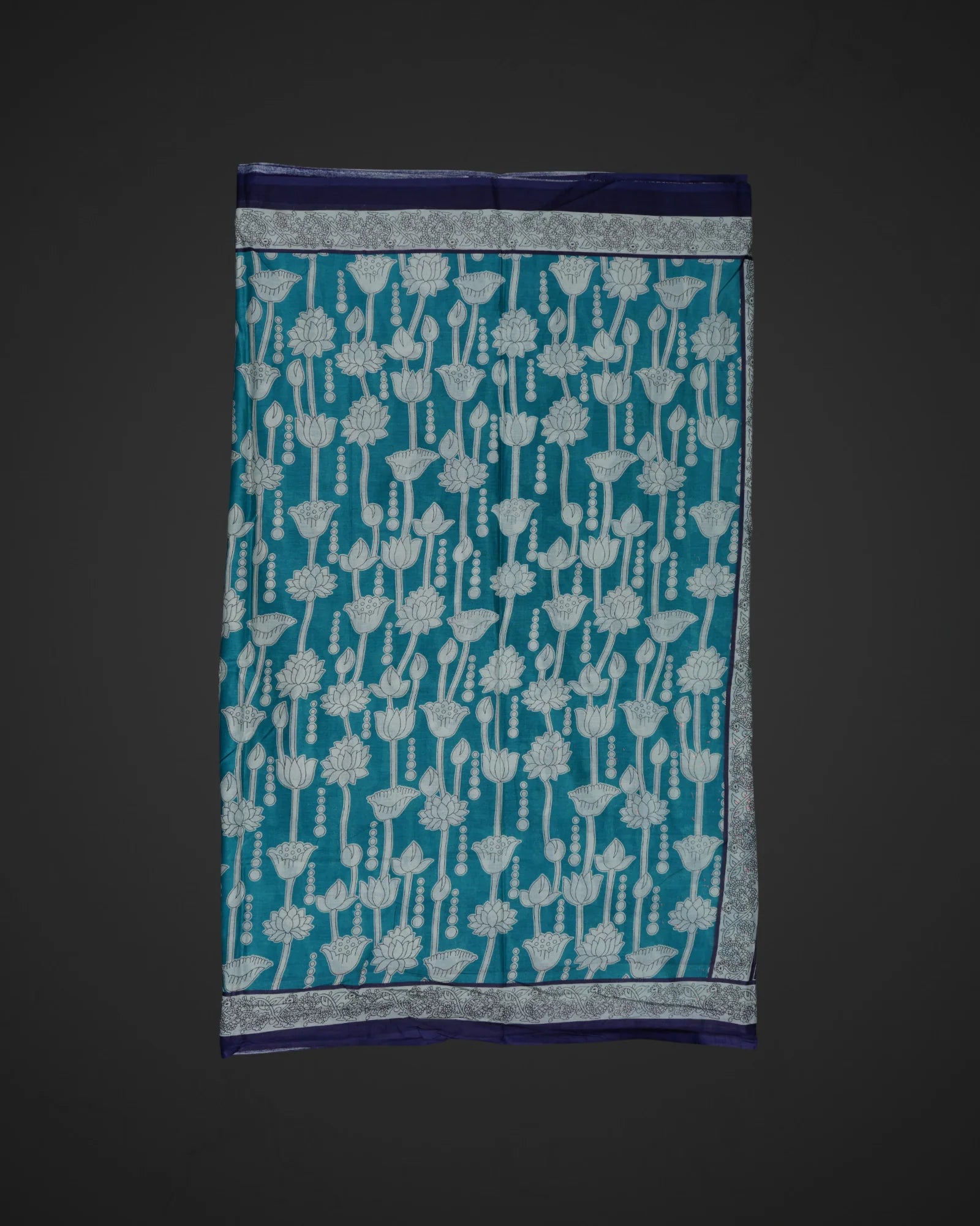 Blue Kalamkari Cotton Floral Lotus Saree