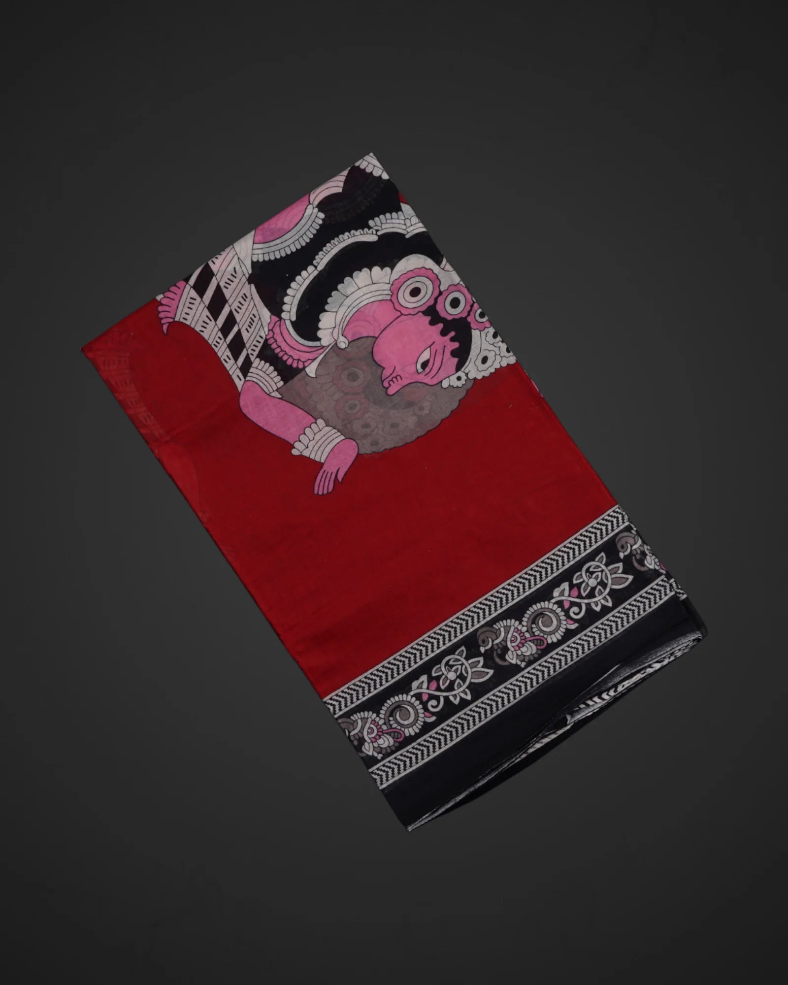 Red Kalamkari Cotton Doll Print Saree