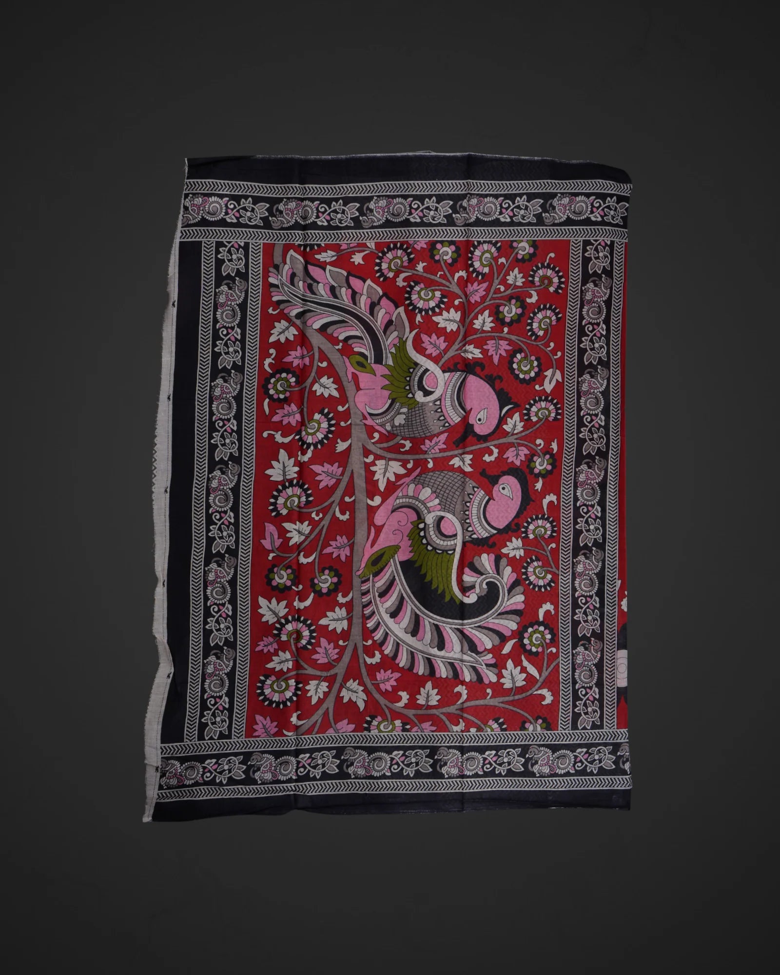Red Kalamkari Cotton Doll Print Saree