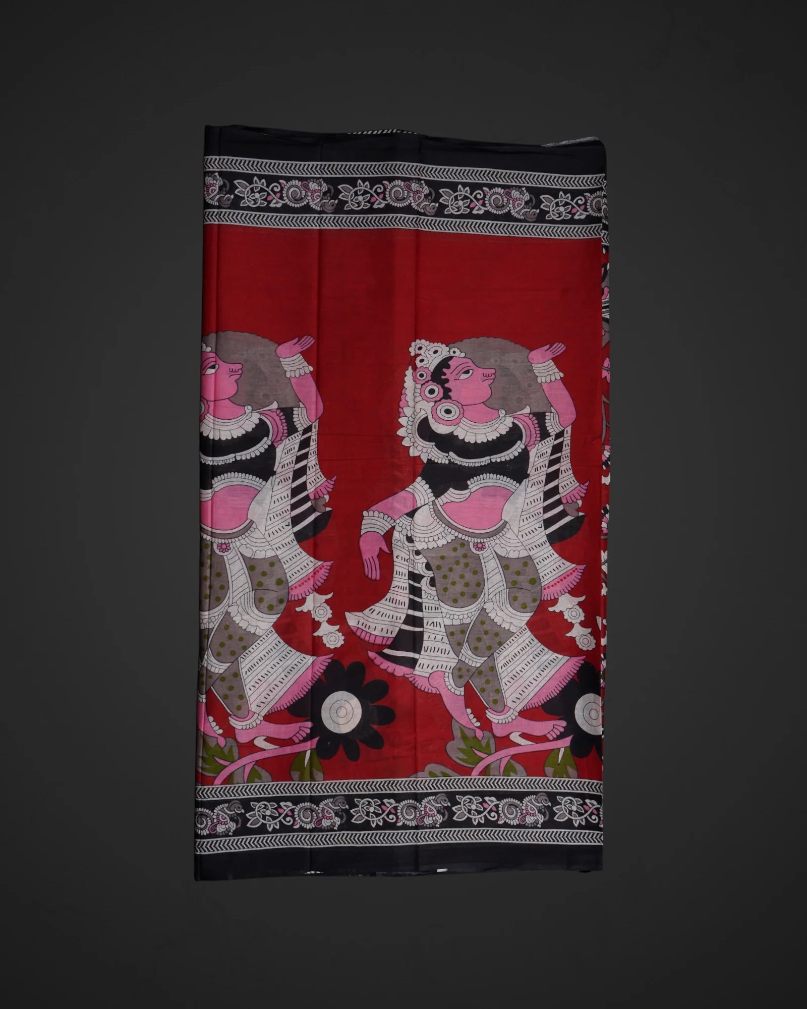 Red Kalamkari Cotton Doll Print Saree