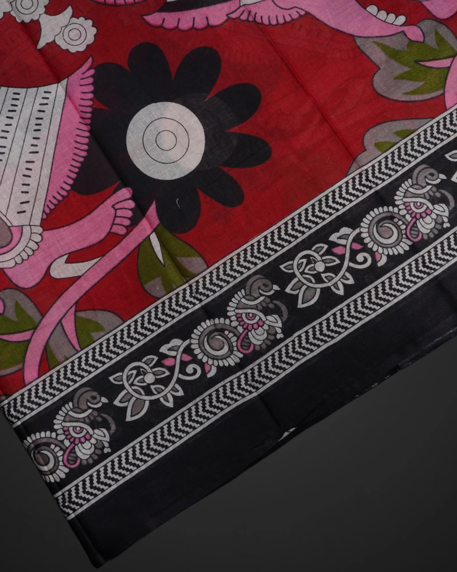 Red Kalamkari Cotton Doll Print Saree