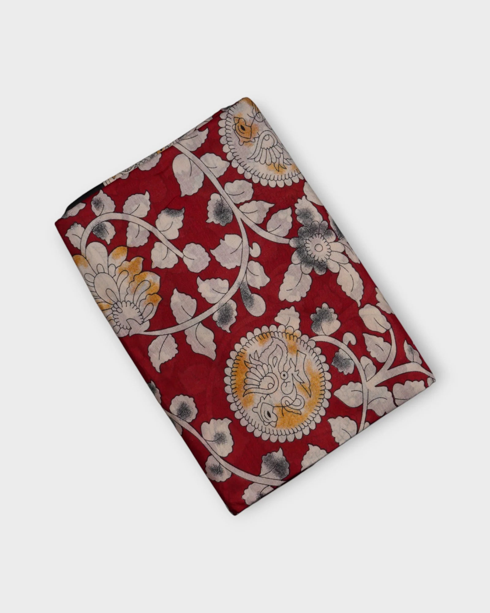 Red Kalamkari Cotton Peacock Print Saree