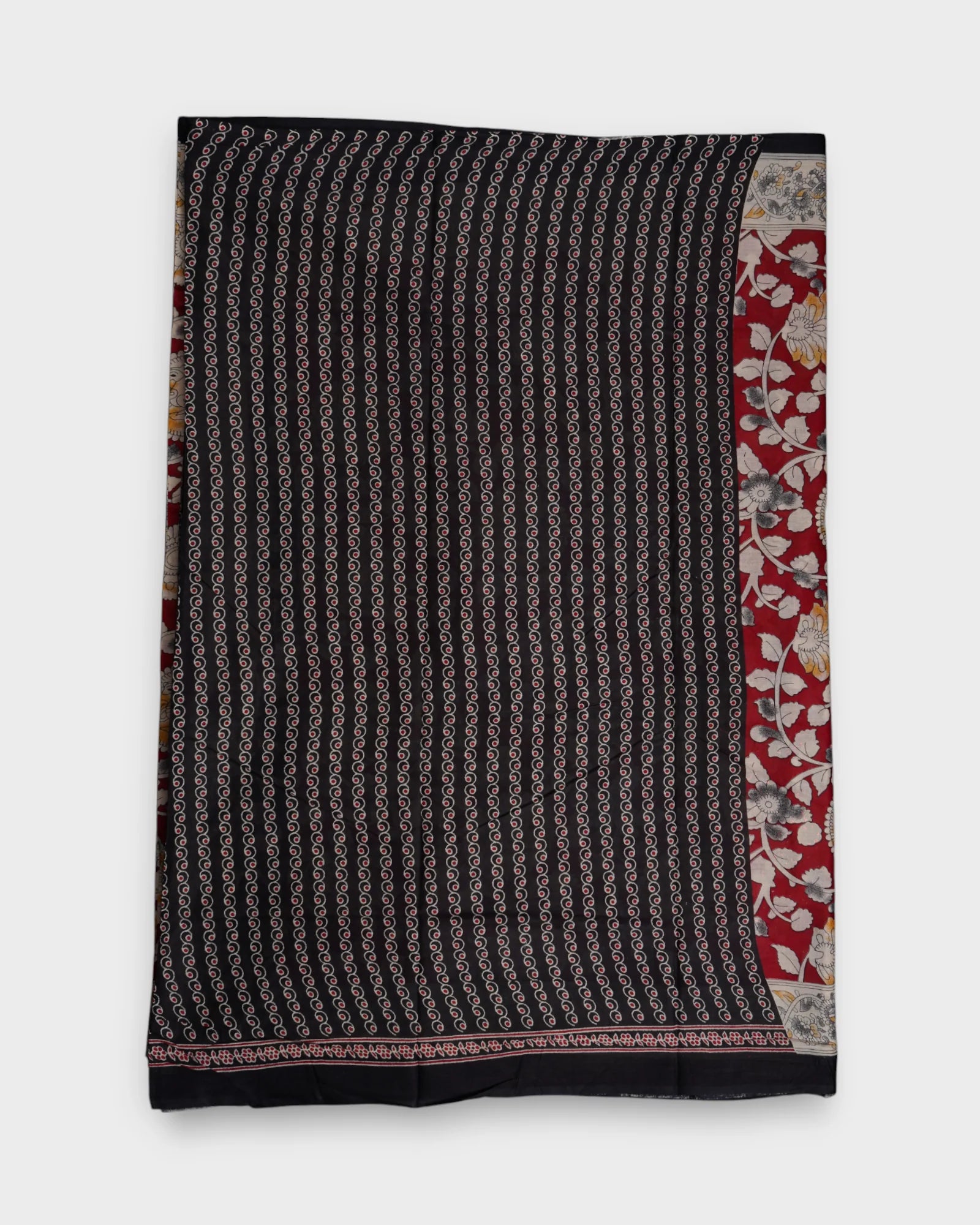 Red Kalamkari Cotton Peacock Print Saree