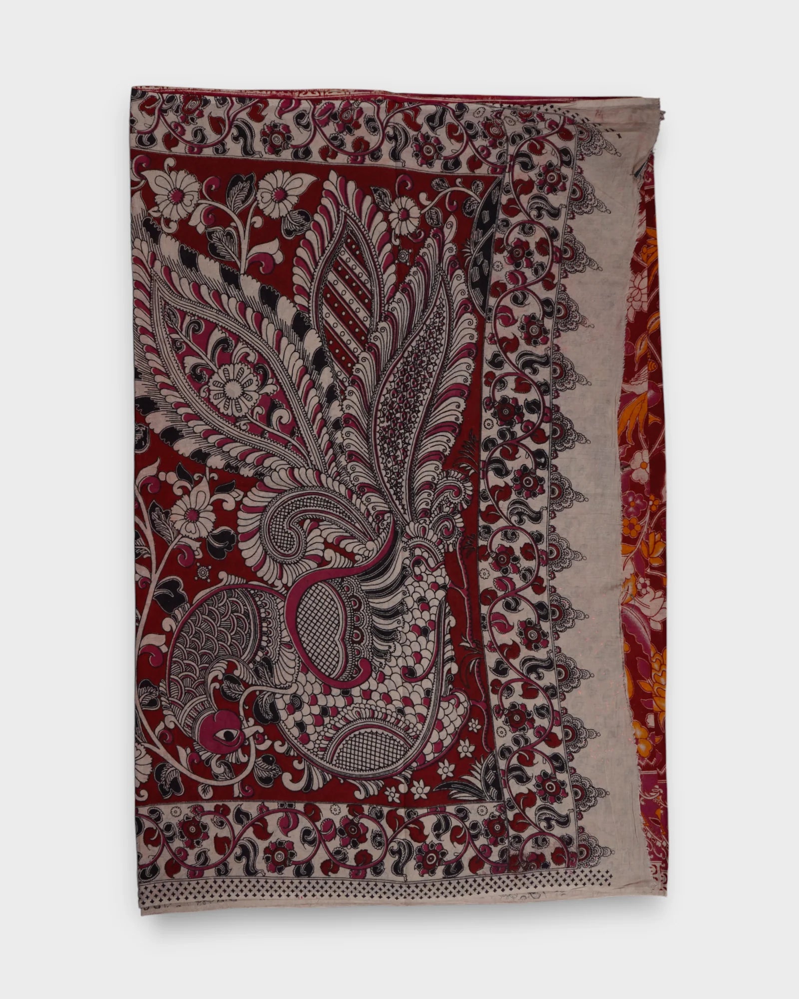 Bird Print Kalamkari Cotton Saree