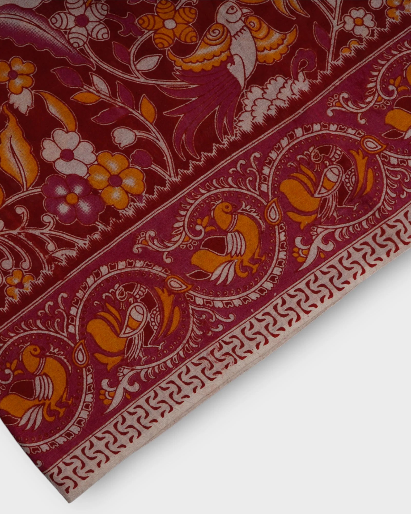 Bird Print Kalamkari Cotton Saree