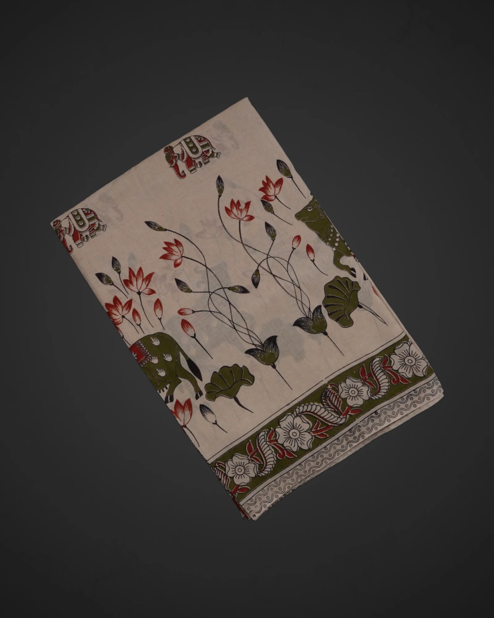 Elephant Print Cotton Kalamkari Saree